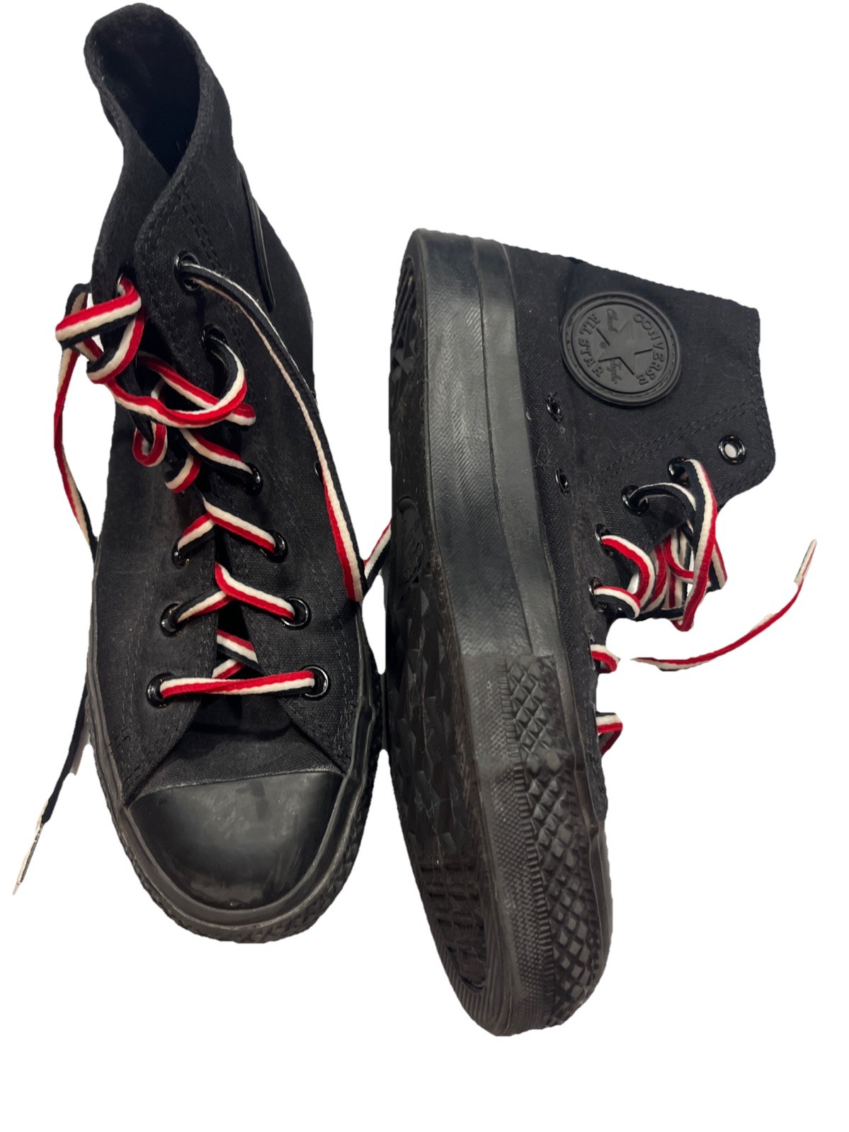 Converse All Black High Tops Red Black Laces Chuck Taylor All Star Men 5 Women 7