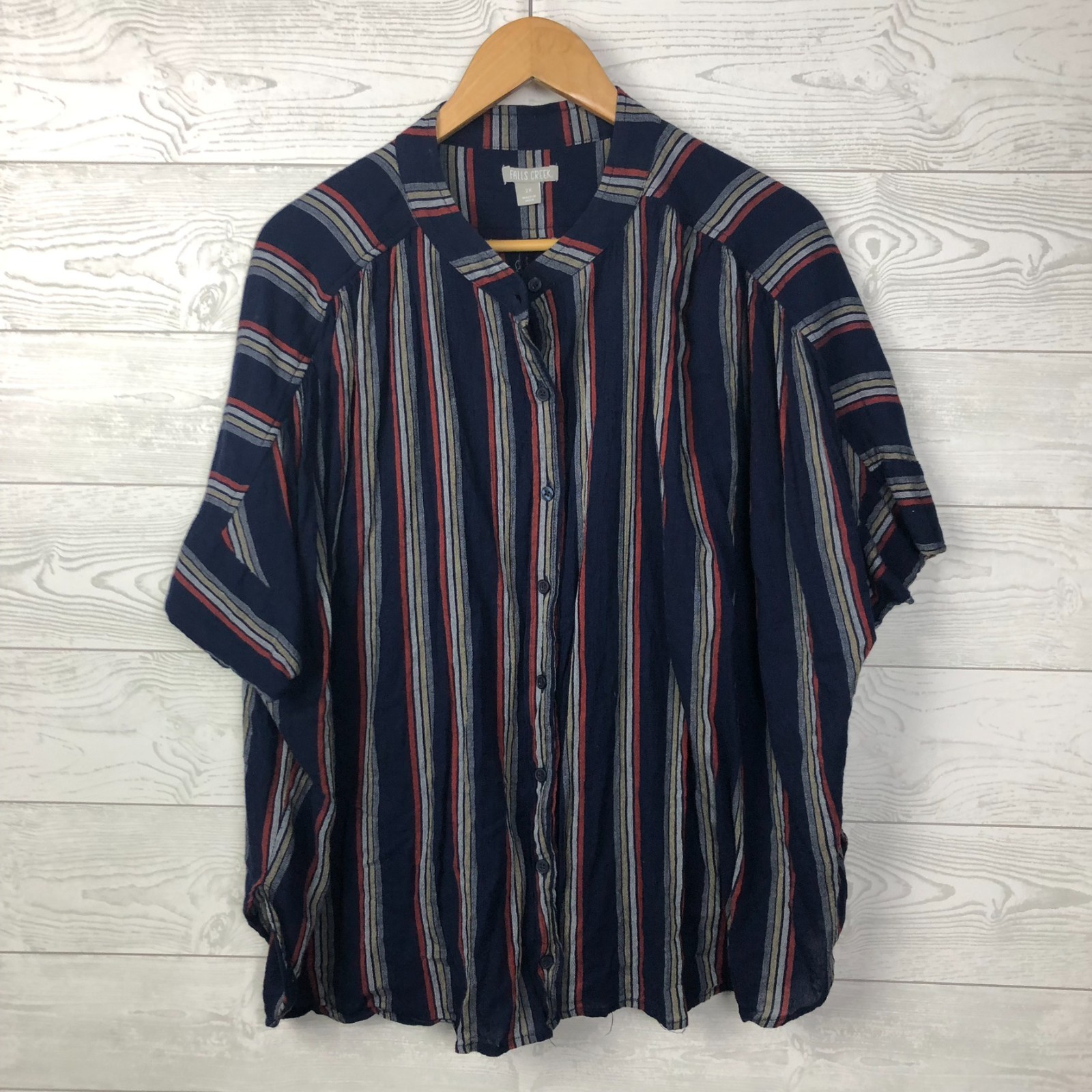 Falls Creek Women’s 2X Striped Button Front Shirt Dolman Sleeve Cotton Blend