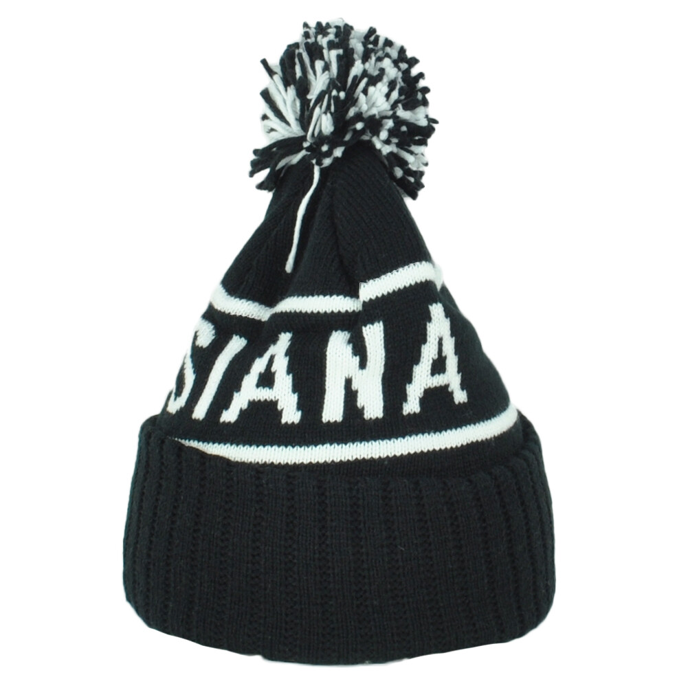 Top Level Lousiana State USA Adult Black Pom Pom Cuffed Knit Beanie Hat Winter