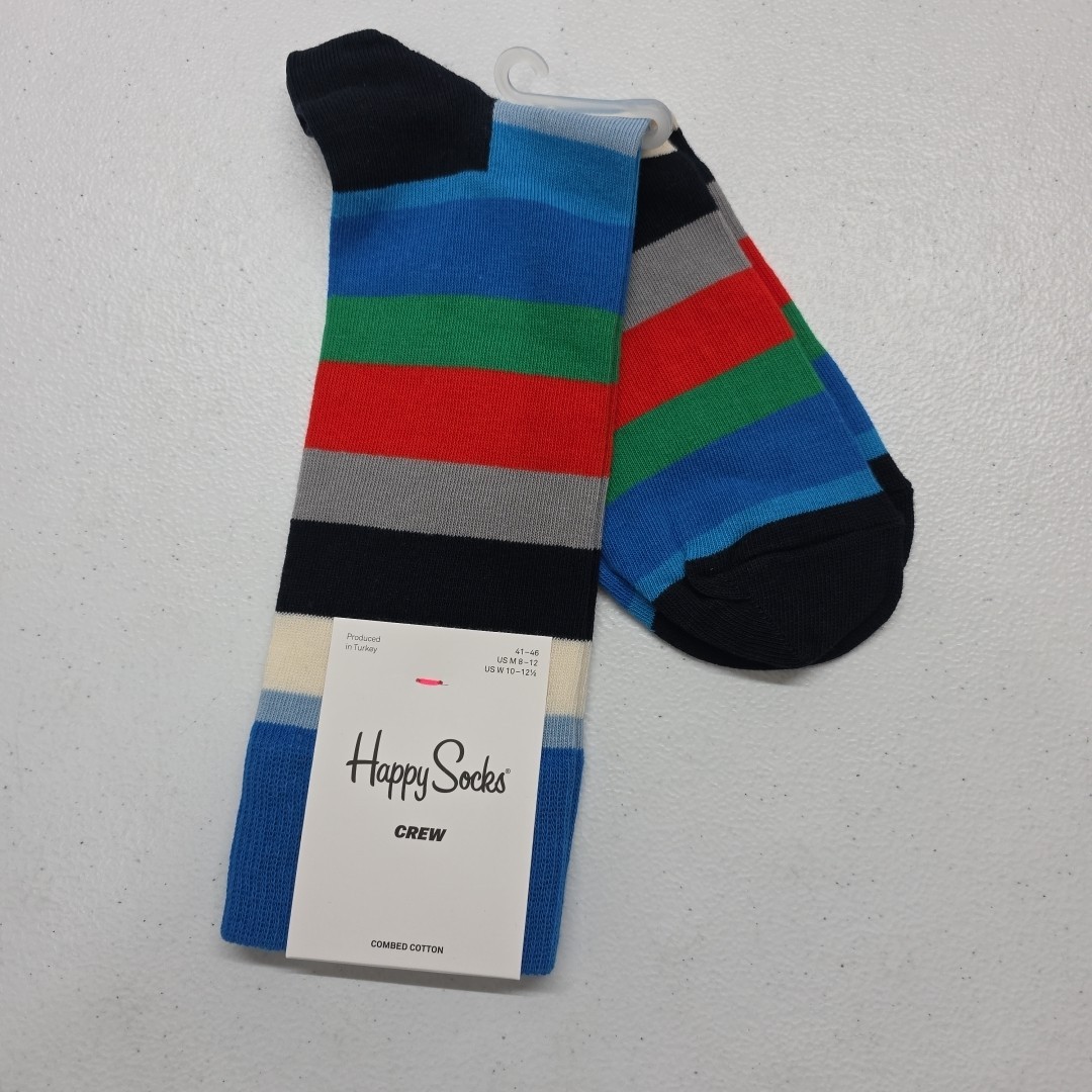 Happy Socks Men’s Size 8-12 Women’s 10-12.5 Striped Crew Socks New With Tags