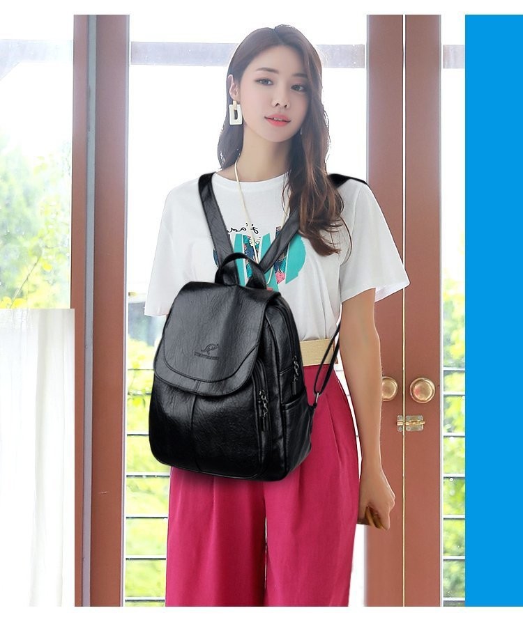 Black Luxury Women Genuine Leather Backpack Fashion Designer Female Soft Cow