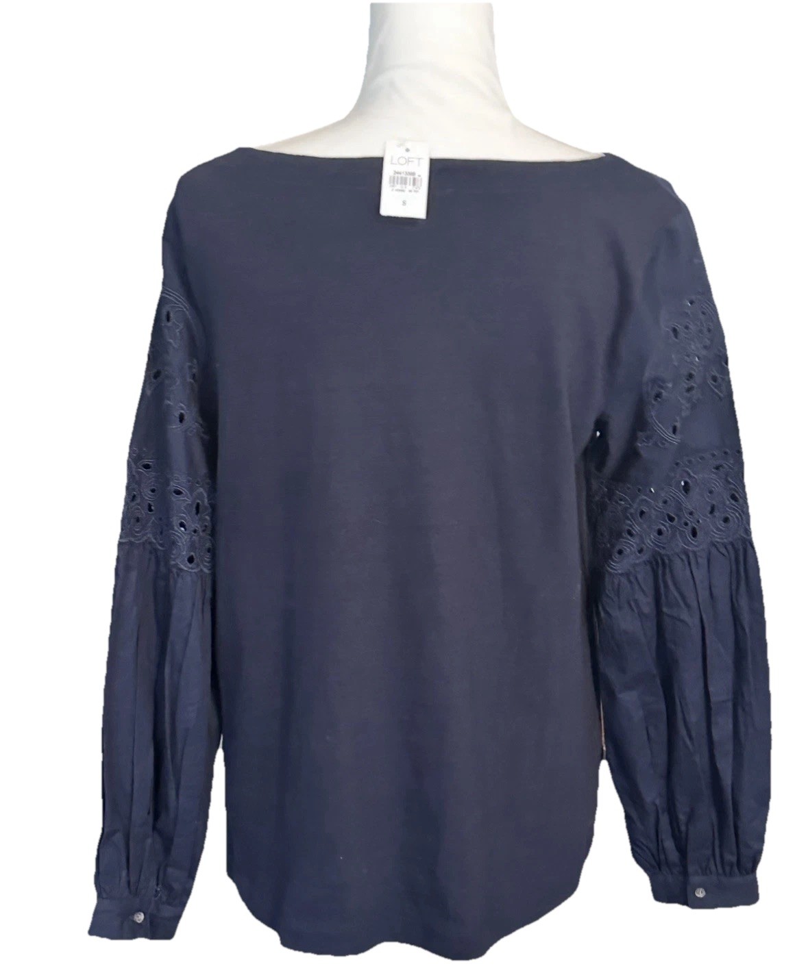 Loft Shirt Top New NWT Small Navy Blue Eyelet Sleeve Casual Fall Winter