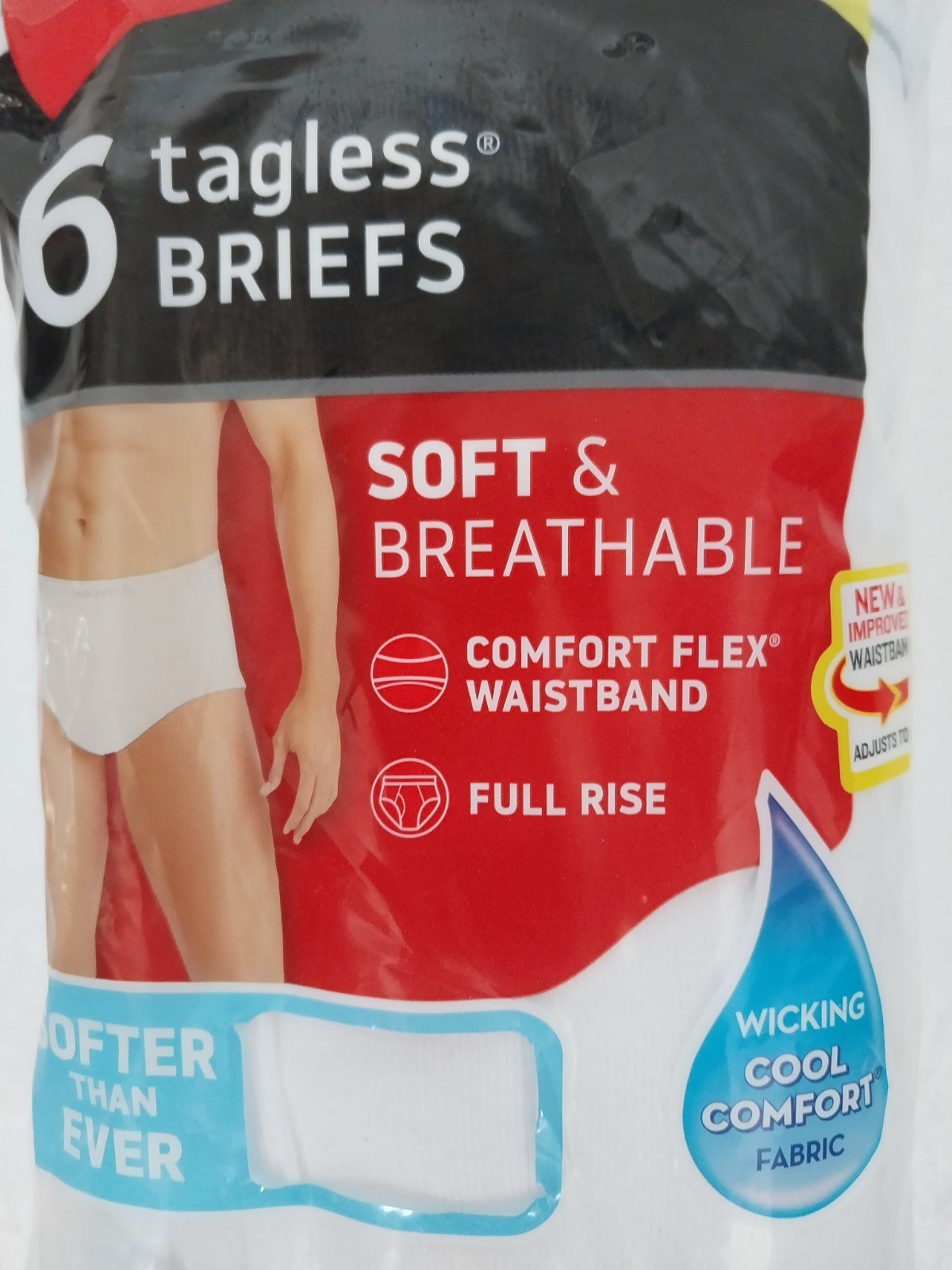 HANES Men Briefs 6 Pack Tagless Briefs White Wicking XL 40-42” SEALED NEW!