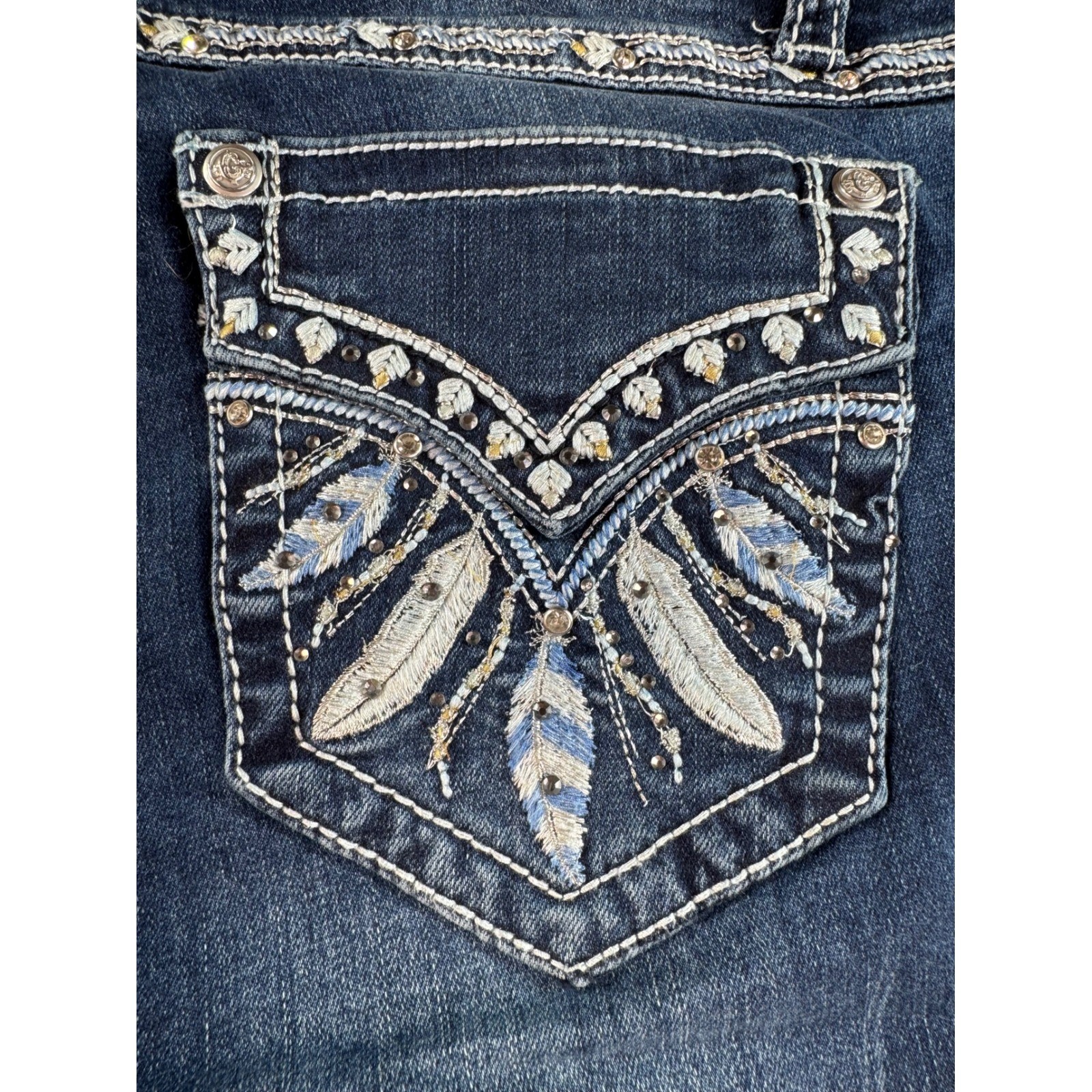 Grace in LA Easy Fit Embroidered Bootcut Jeans Dark Wash Size 34 Womens