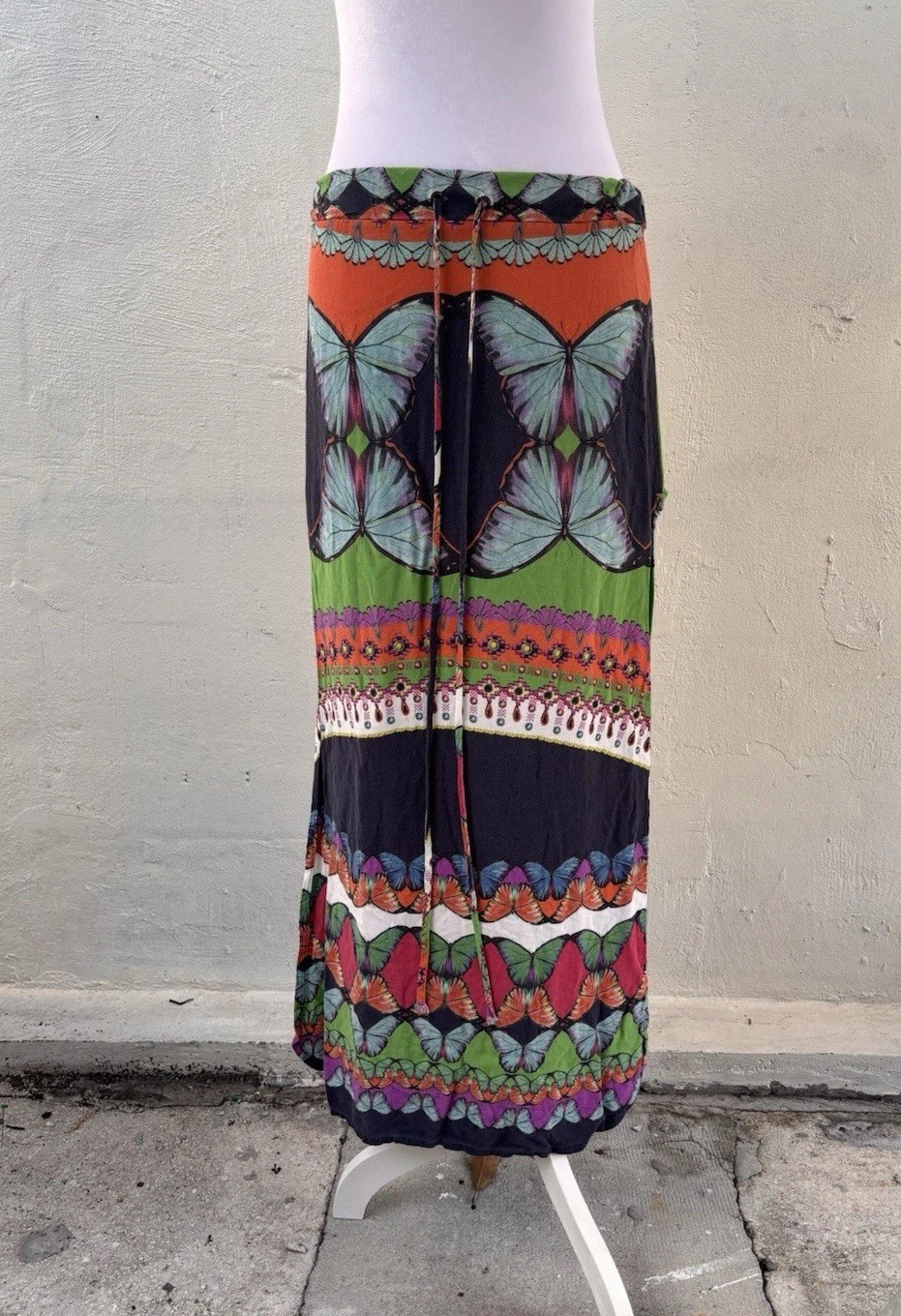 Farm Rio Multi-patterned Butterfly Print Long Maxi Skirt Drawstring Waist Size S