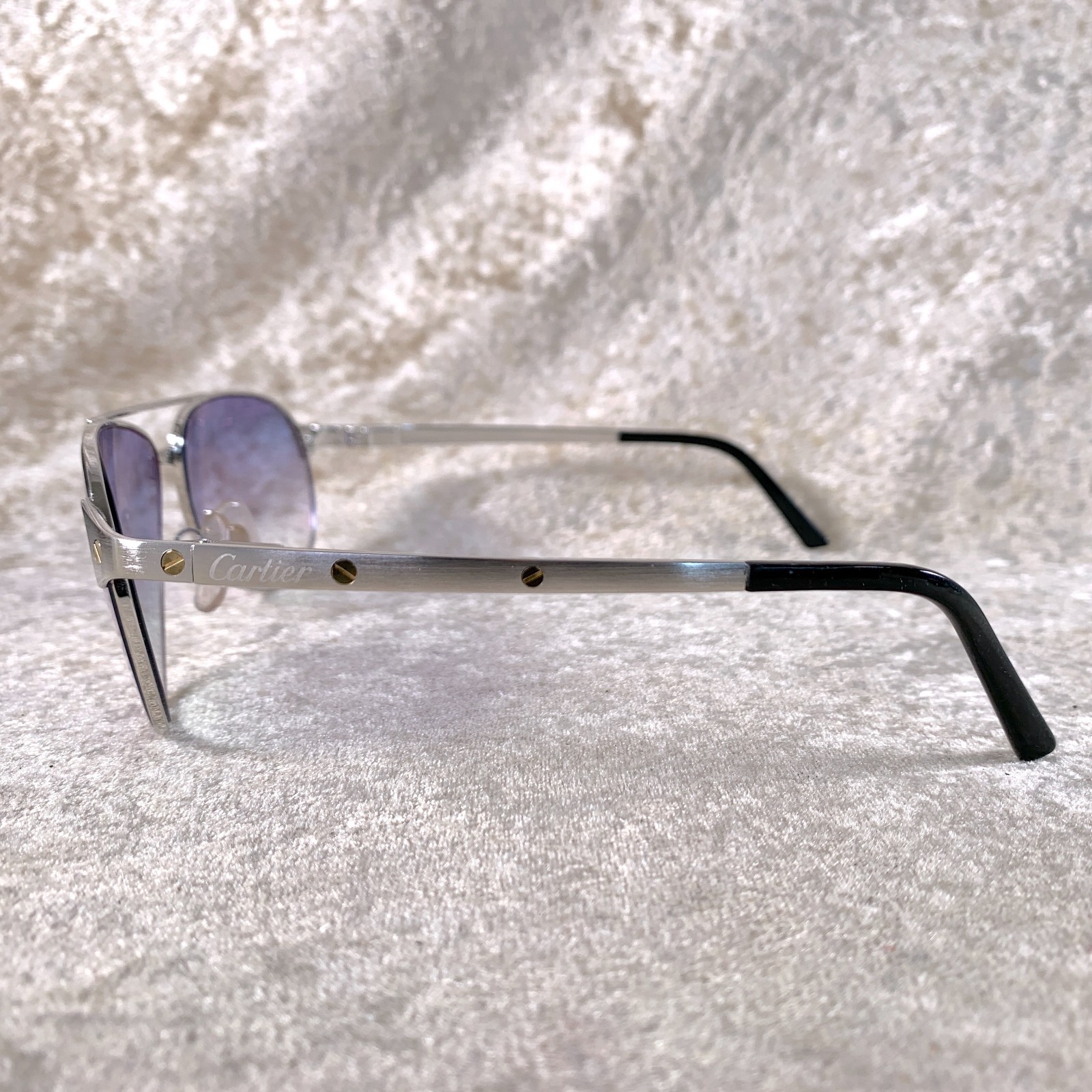 Cartier Santos Dumont Sunglasses Silver Frame with Blue Lens 58-16-130 with Case