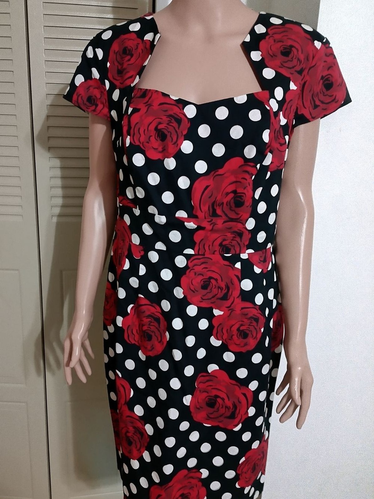 Grace Karin Black Sheath Dress with Red Rose & White Polka Dots