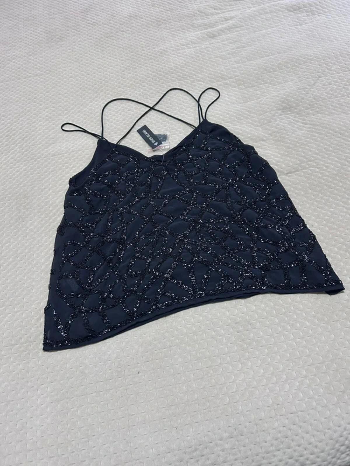 River Island Black Beaded Cami Top Party Evening Holiday Summer Festival Y2K 10