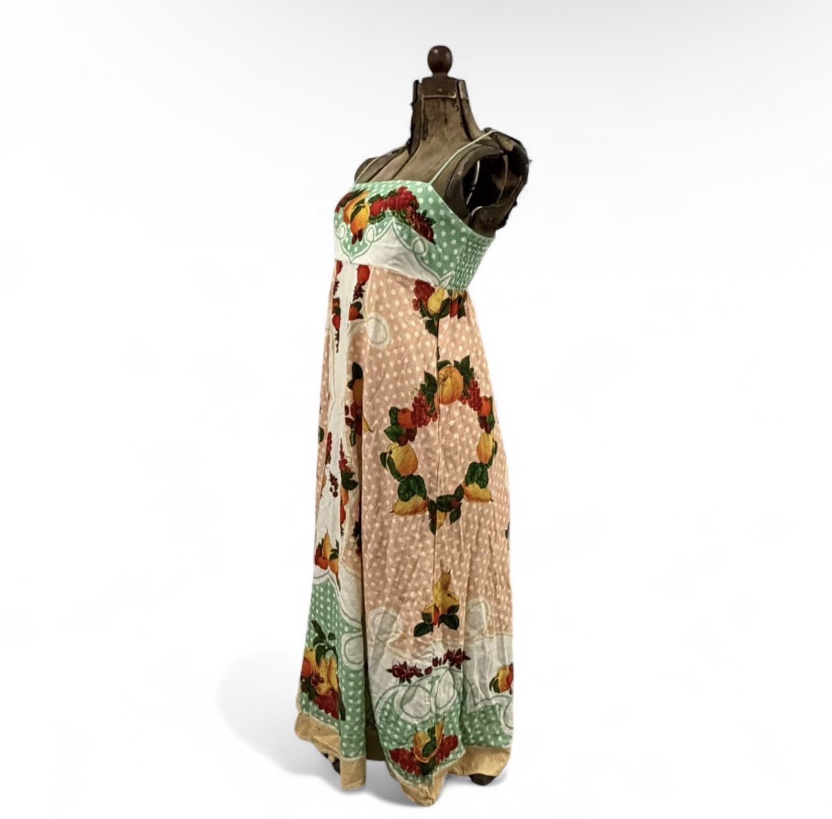 Caroline Constas Linen Blend Spaghetti Strap Fruits Print 53″Long Dress sz S