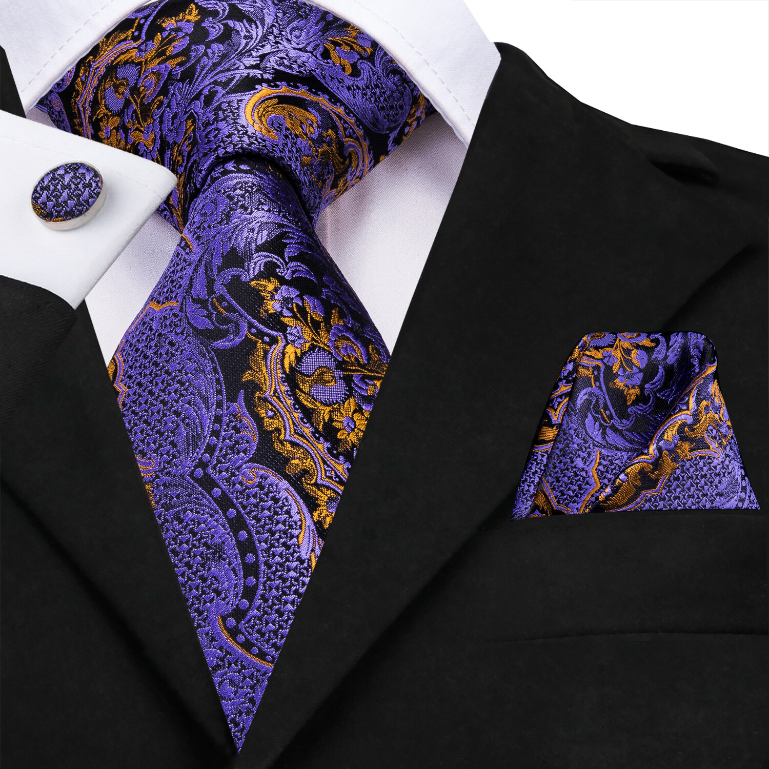 Paisley Floral Mens Tie Hankie Cufflinks Set Wedding Formal Casual Gift Party