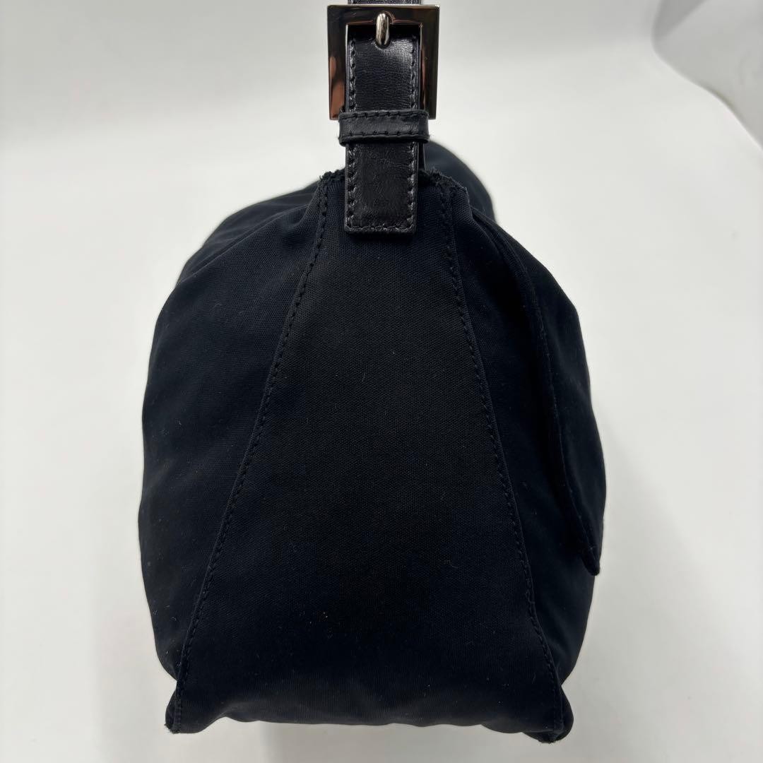 FENDI Mamma Baguette 26325 Shoulder Bag Black Leather Cotton Jersey