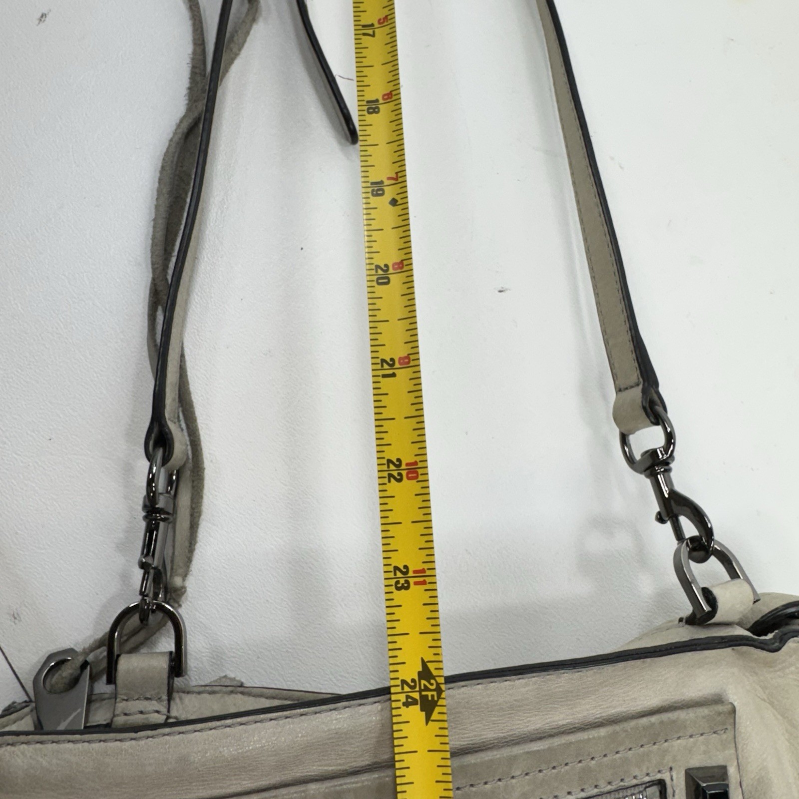 Rebecca Minkoff Gray Leather Mini Zip Top Crossbody Purse Bag w/ Bottom Studs