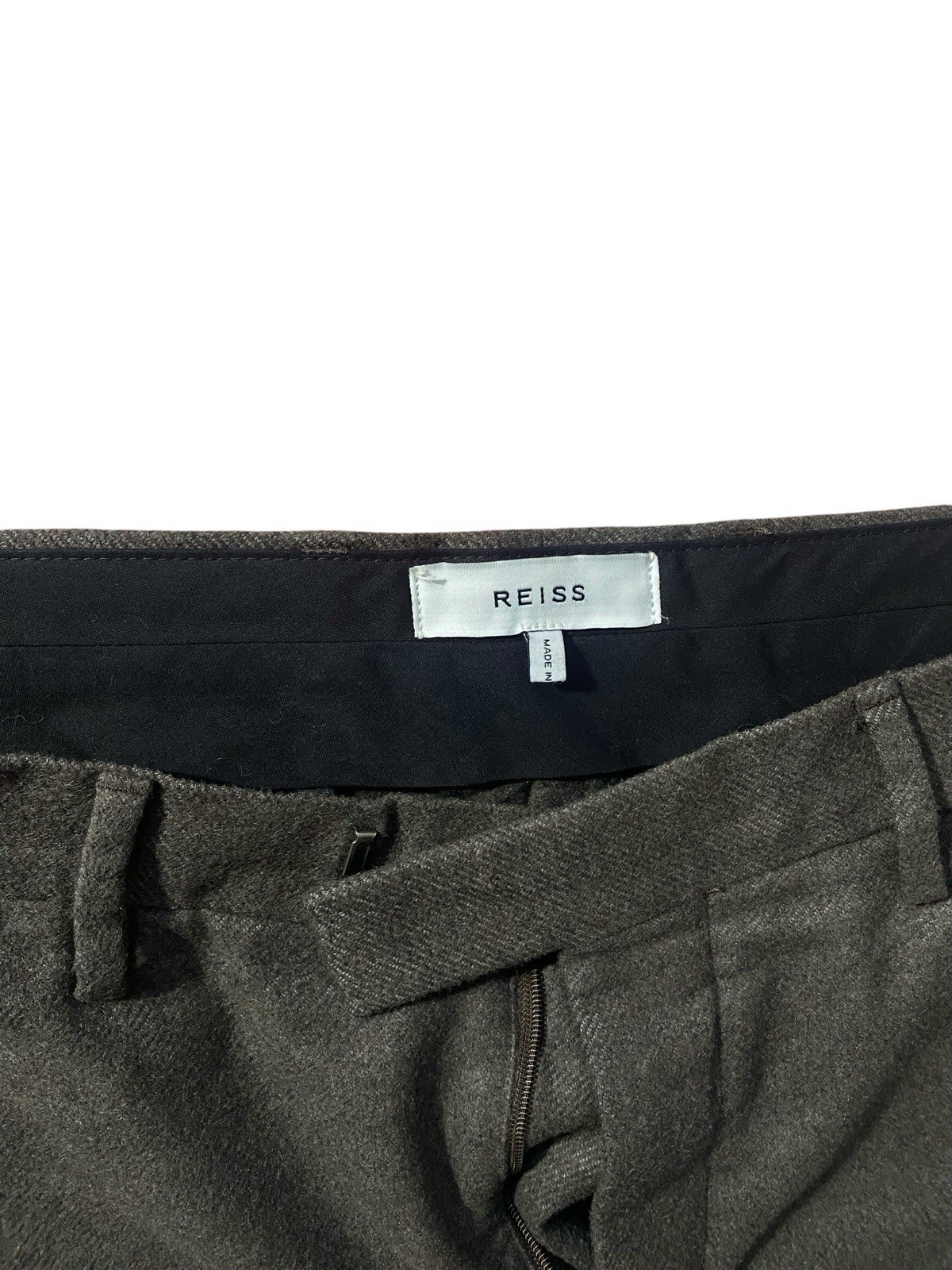 REISS Mens Slim Fit Dress Trousers Khaki Textured Wool Blend Pants Size [W/L]