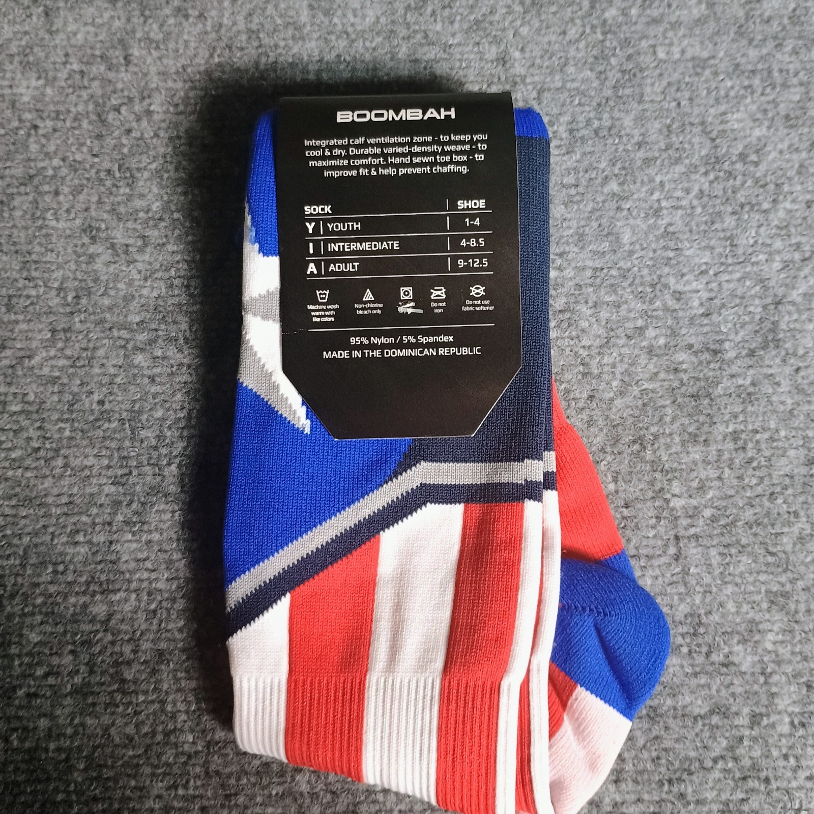 Boombah Team Socks Red Royal Blue White Intermediate I Shoe Size 4-8.5 NWT