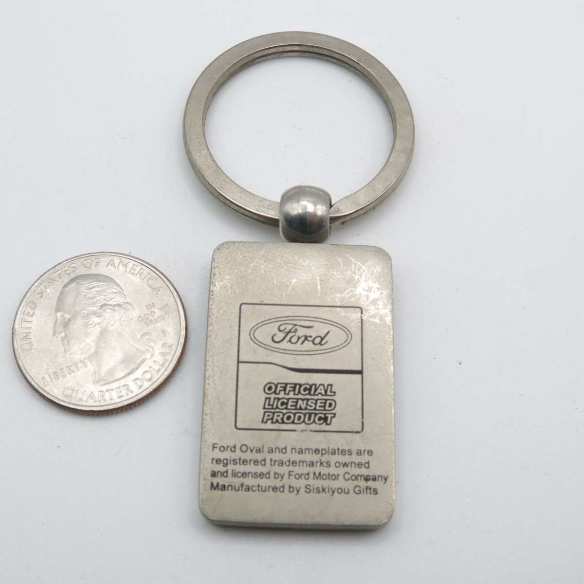 Ford Key Chain Metal Rectangle Blue Silver Logo 2.25in