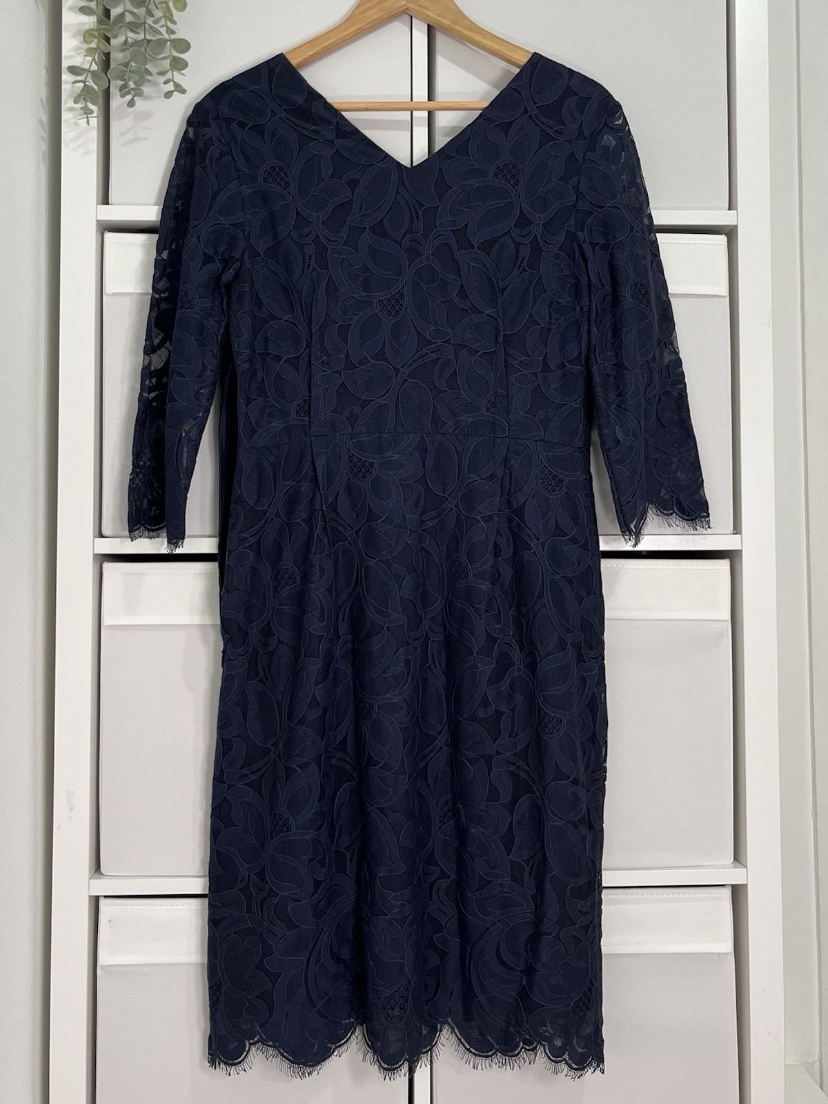 Jigsaw Navy Lace Sheath Dress Size 12 Lined Occasion Wedding Races