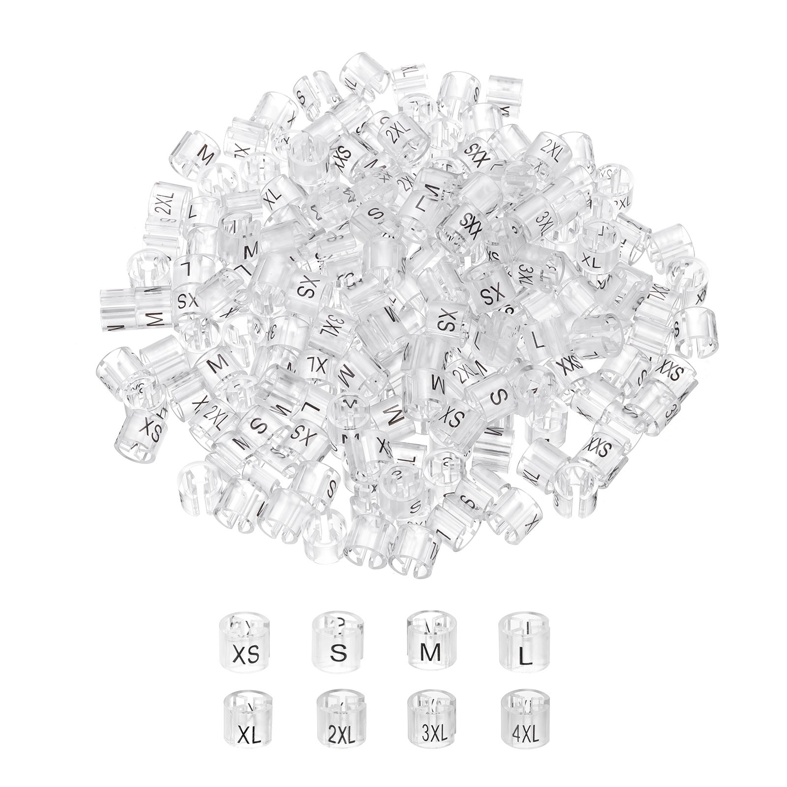Clothes Hanger Marker XXS/XS/S/M/L/XL/2XL/3XL Transparent Tag 3mm Rod 400Pcs