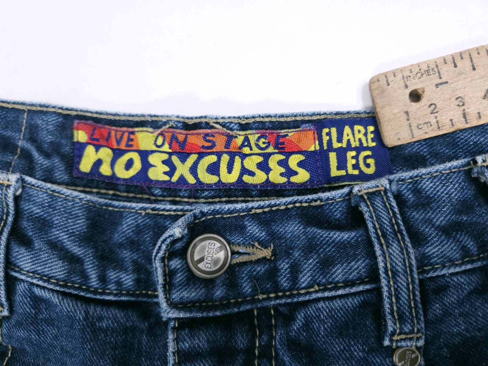 No Excuses Live On Stage Y2K Jeans Women’s 31×21 Flare Leg Ribbon Striped