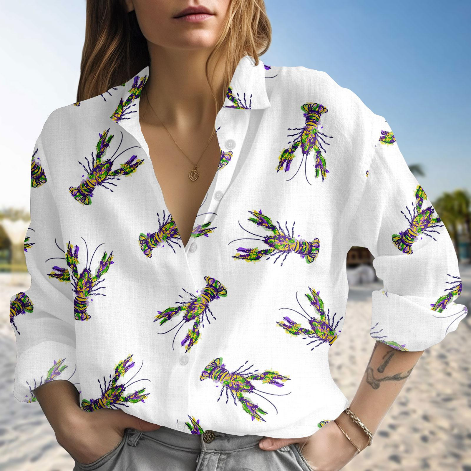 Louisiana Crawfish Blouse Shirt Mardi Gras Crawfish Women Shirt