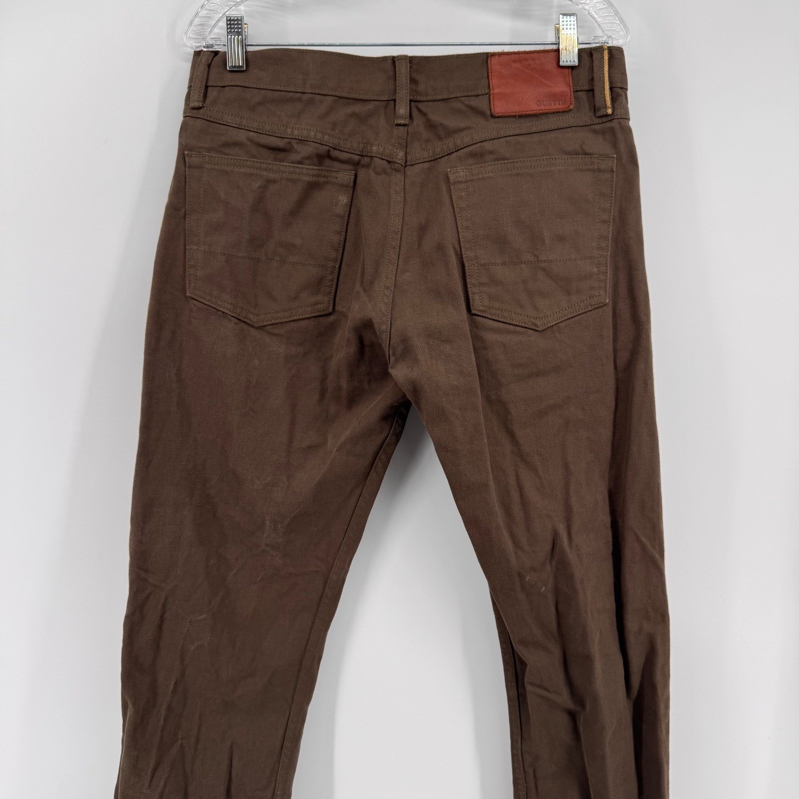 Gustin Slim Fit Pants Mens 35 Brown Cotton Twill Made in USA Button Fly Heritage