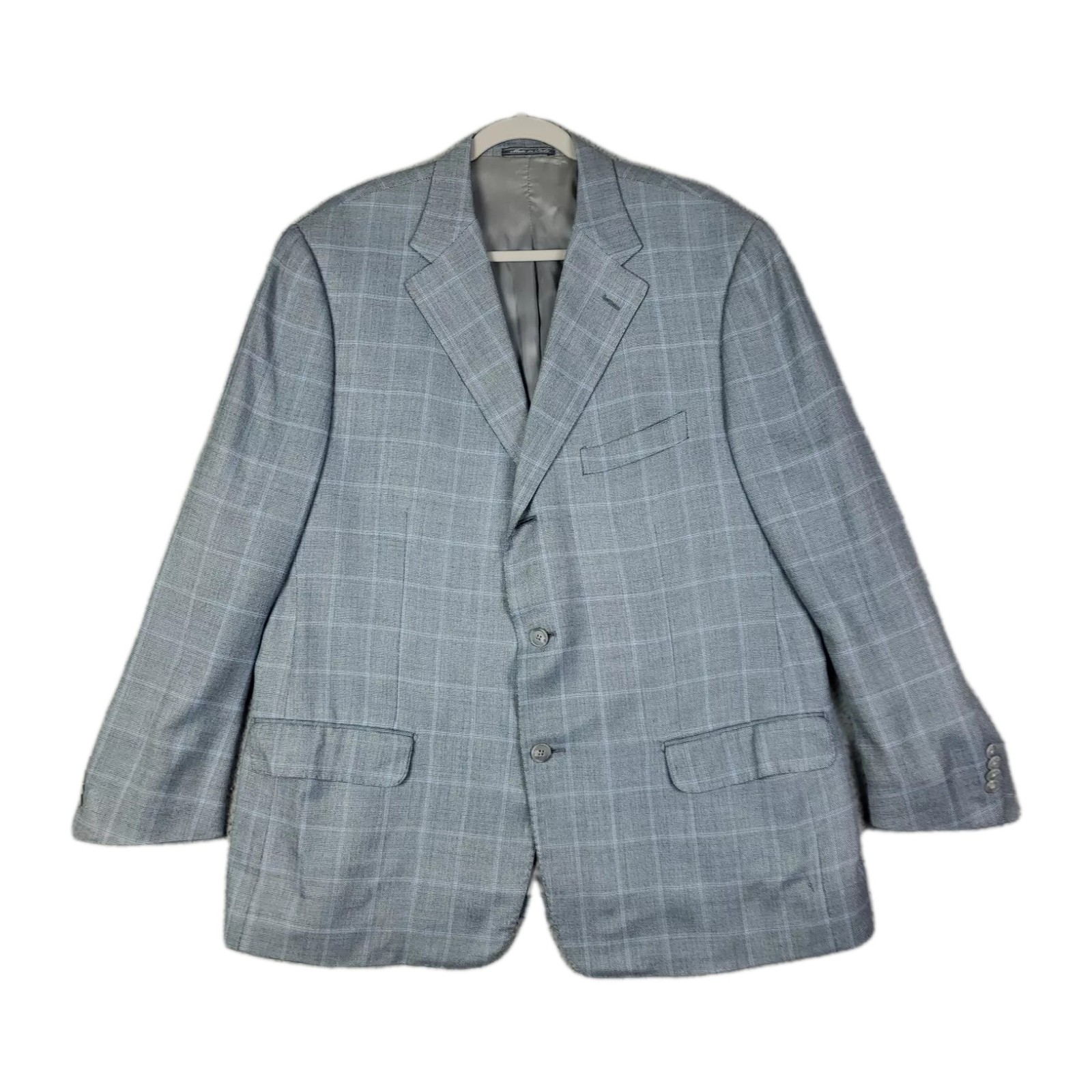 Corneliani 3/2 Roll Vented Sport Coat Gray Nailhead w/Blue Windowpanes Men’s 44R