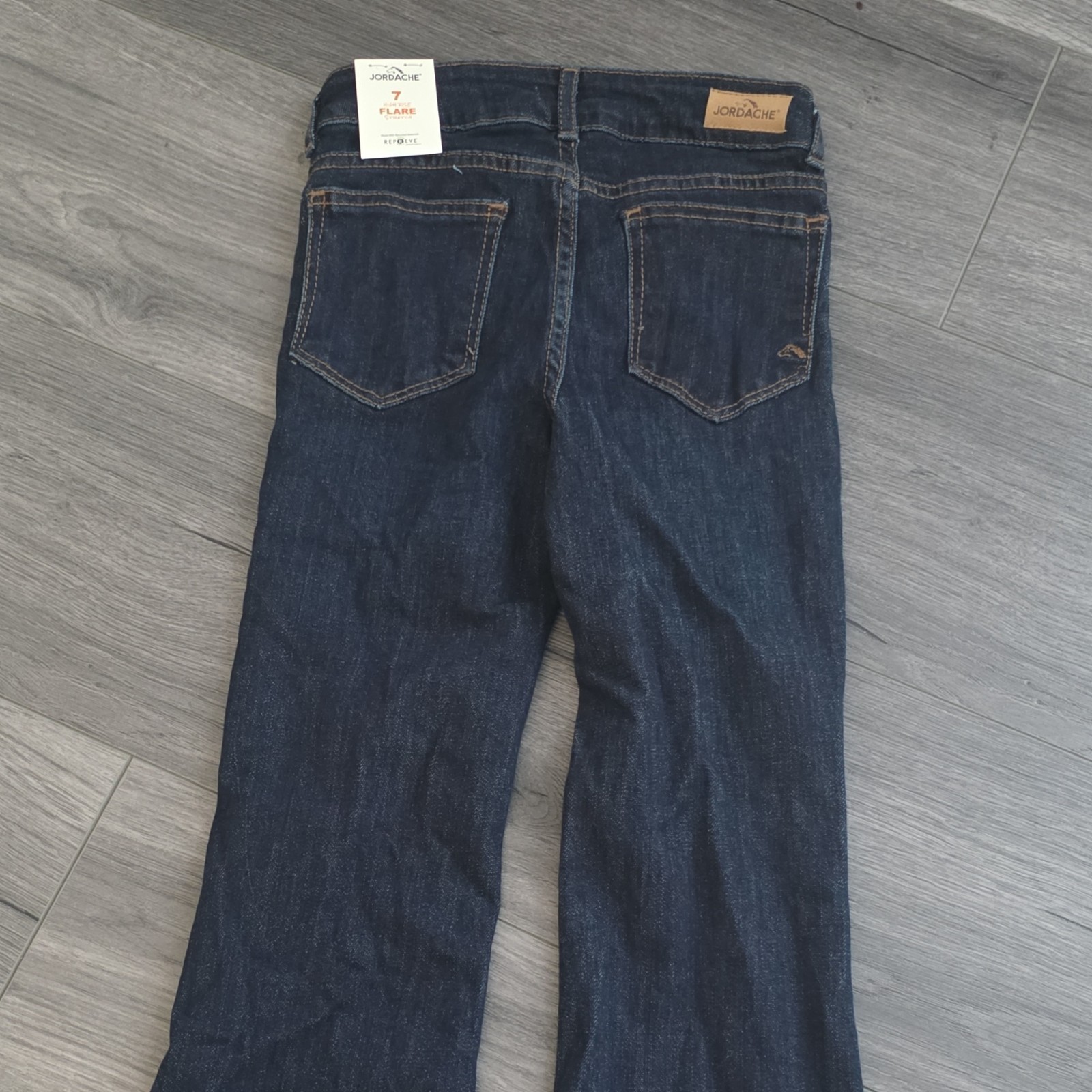 Jordache Girls Jeans Size 7 Flared Dark Wash Blue Denim Stretch Pockets