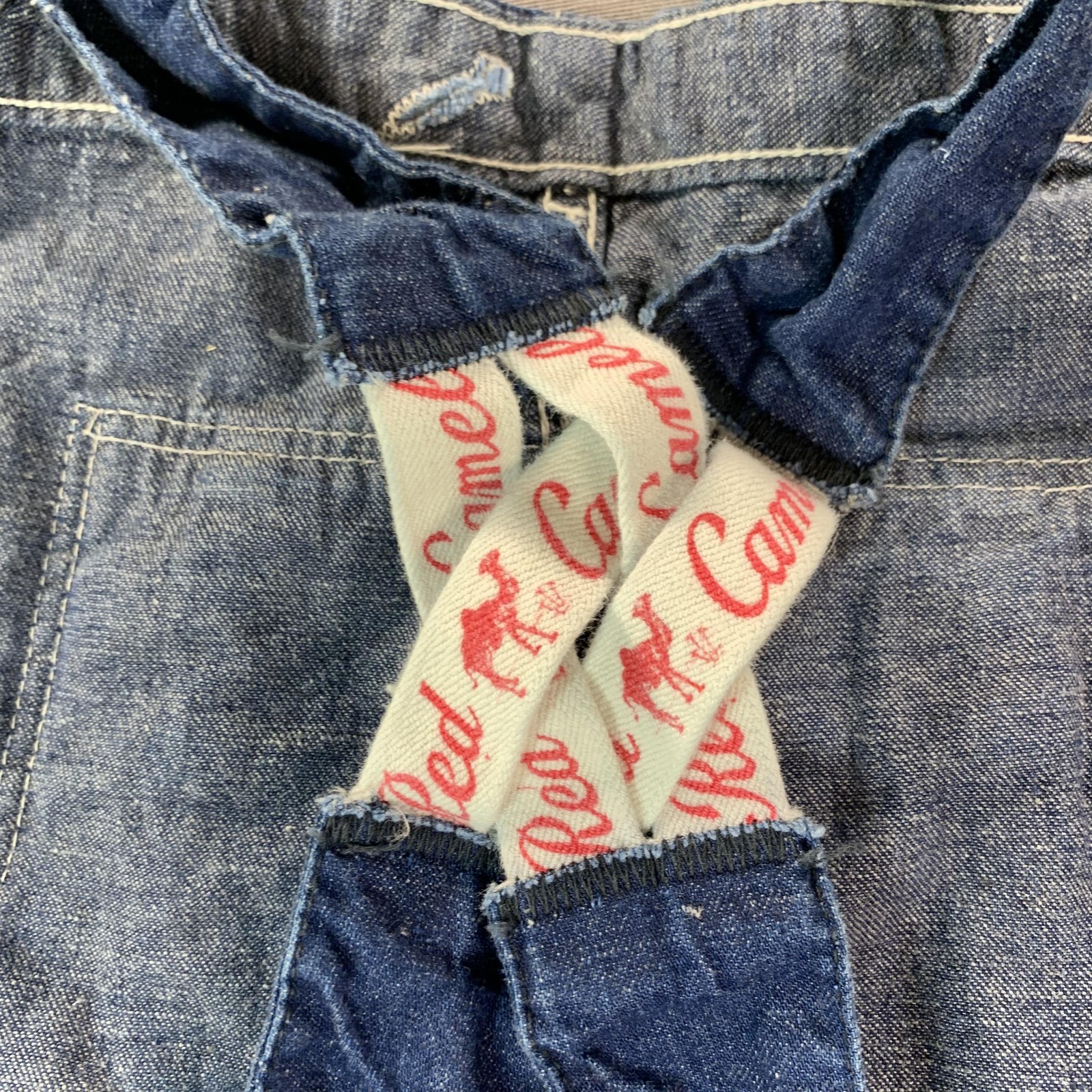 VTG Red Camel Sanforized Bib Overall Men 36×27 Blue Denim Workwear Carpenter 50s