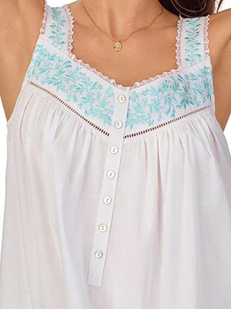Nwt $78 Eileen West White/Blue EMBROIDERED Cotton Lawn 48″ L Ballet Nightgown L