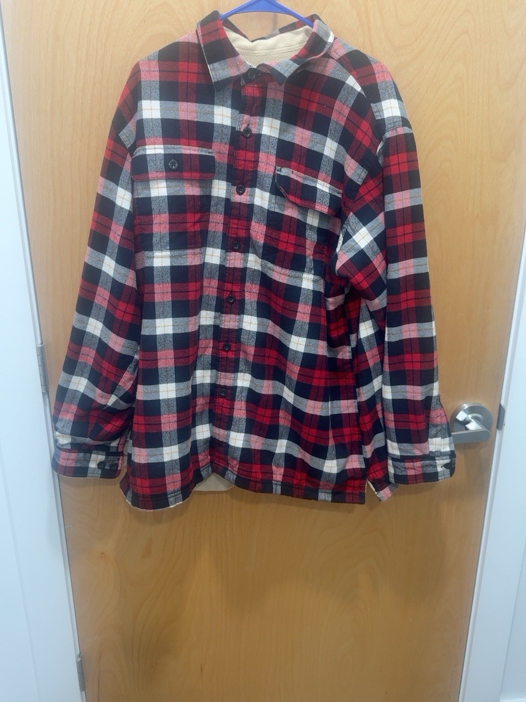 L.L.Bean Mens XL Fleece Lined Flannel Shirt Jacket Red Plaid Shacket 250393