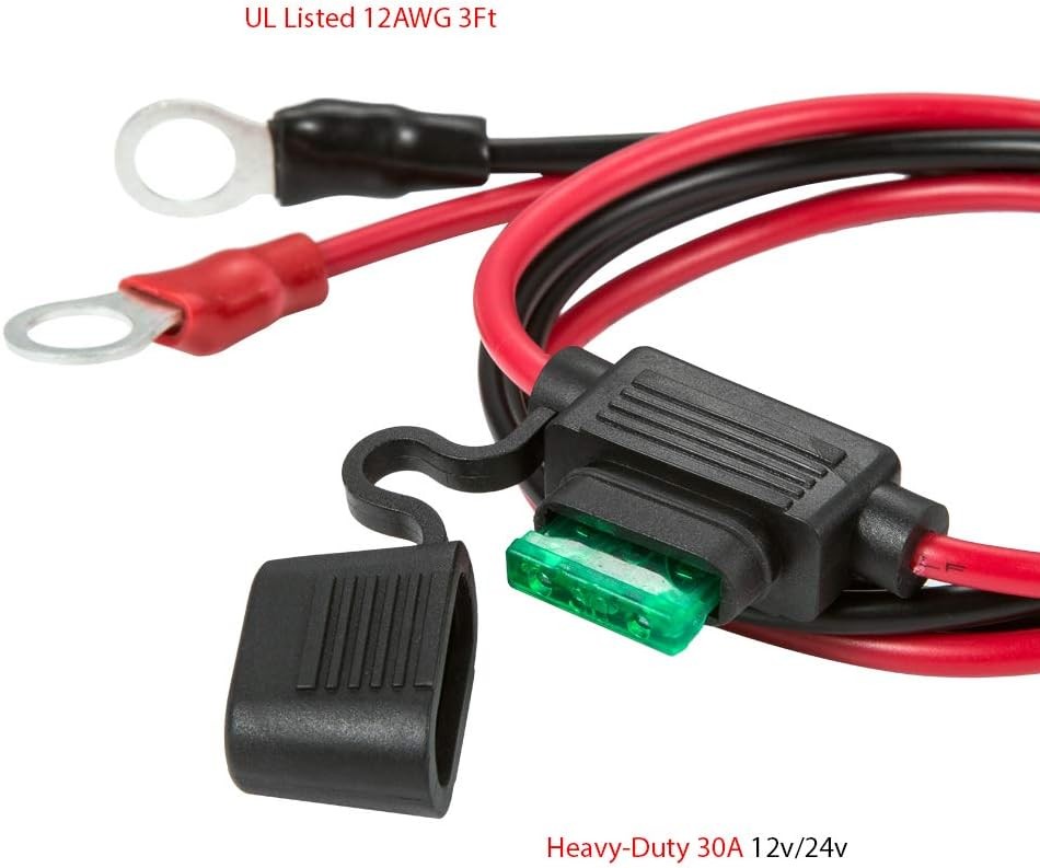 3/8″ Ring Eyelet Terminal Battery Boost Cable Heavy-Duty 30A Fuse 12 Size: 3FT