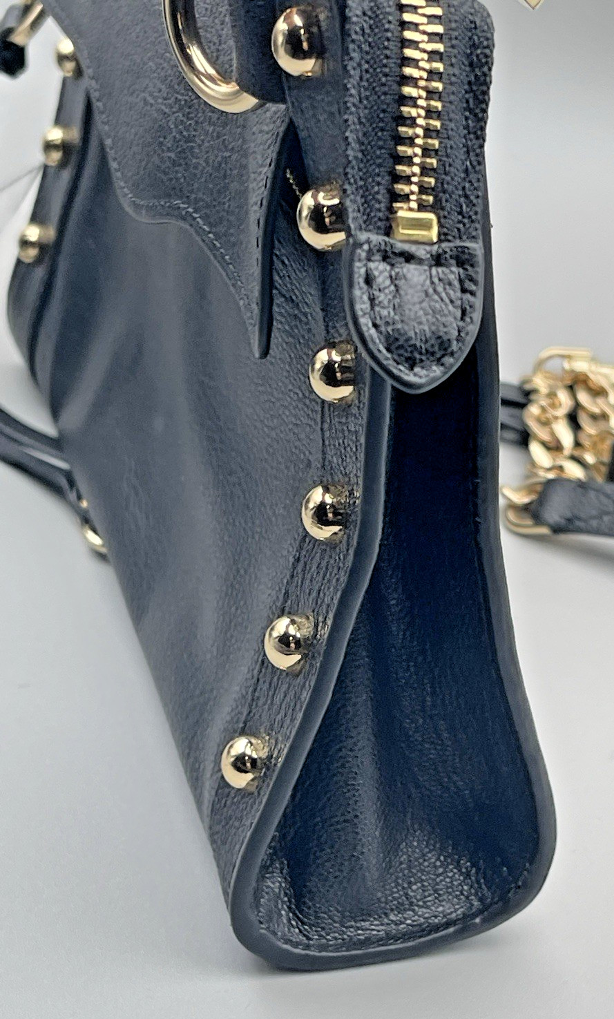 Rebecca Minkoff Women’s M.A.B. Crossbody Gold Studs Pebbled Black Leather Purse