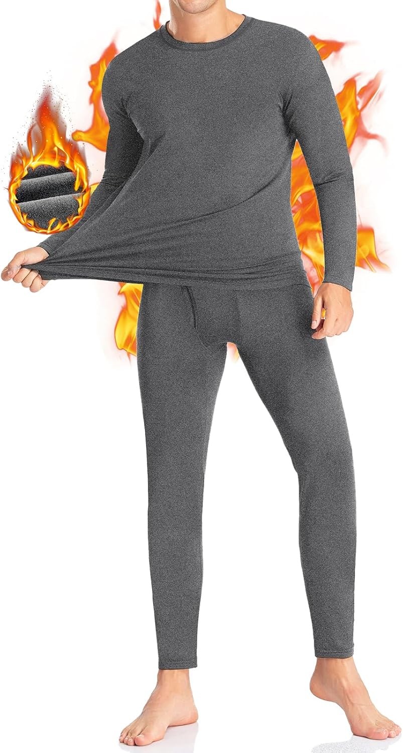 Men Thermal Underwear Set Long Johns Fleece Lined Base Layer Soft Winter Warm