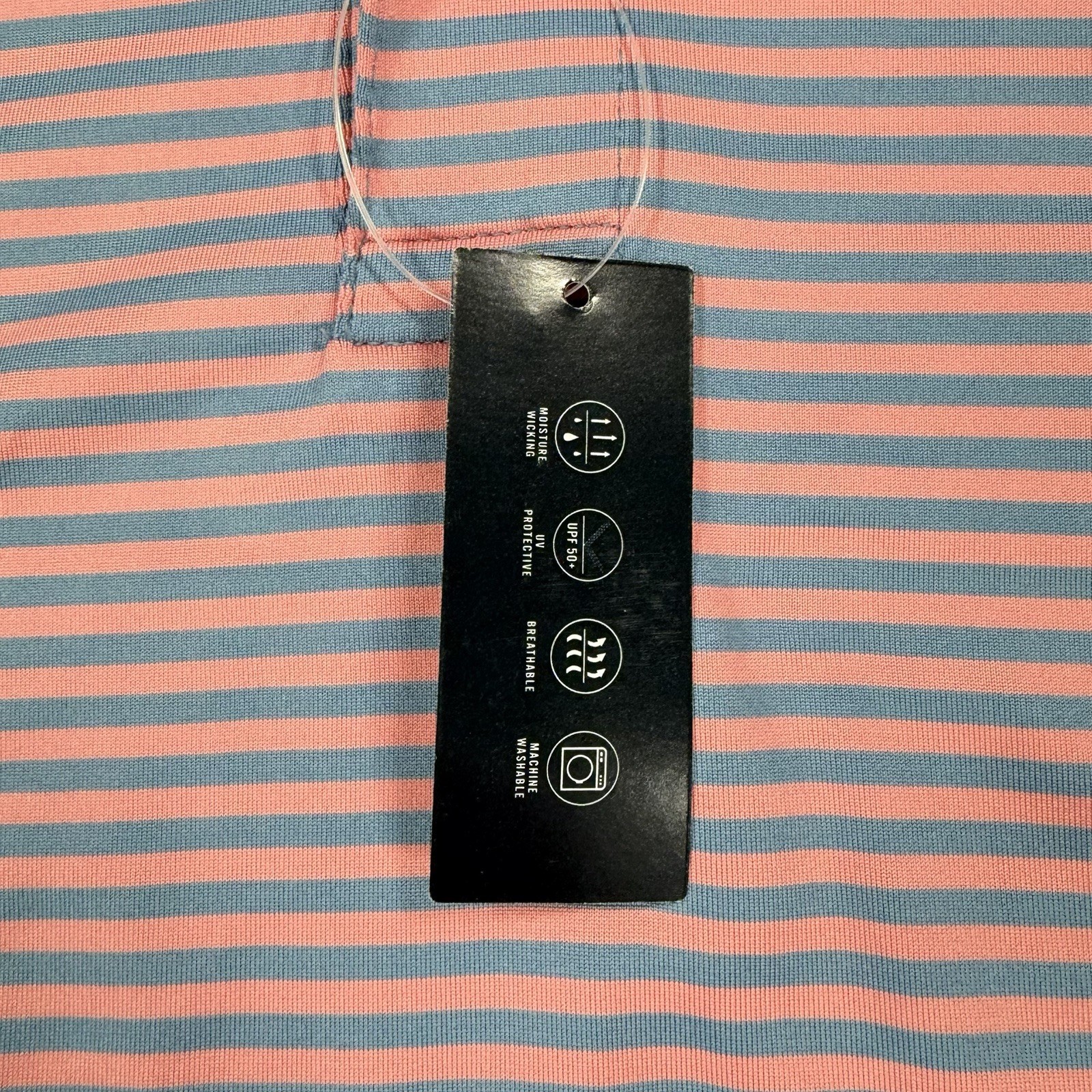 NWT J Crew Polo Shirt Men M Pink Blue Striped Performance Golf Stretch Athletic