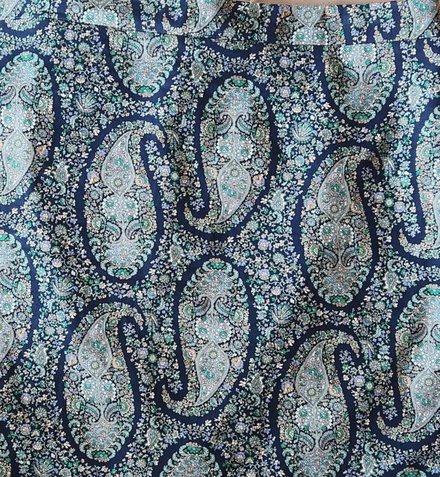 J Crew Pencil Skirt Paisley, Size 12, Cotton, Navy Teal Green +, Orig. ~$90!