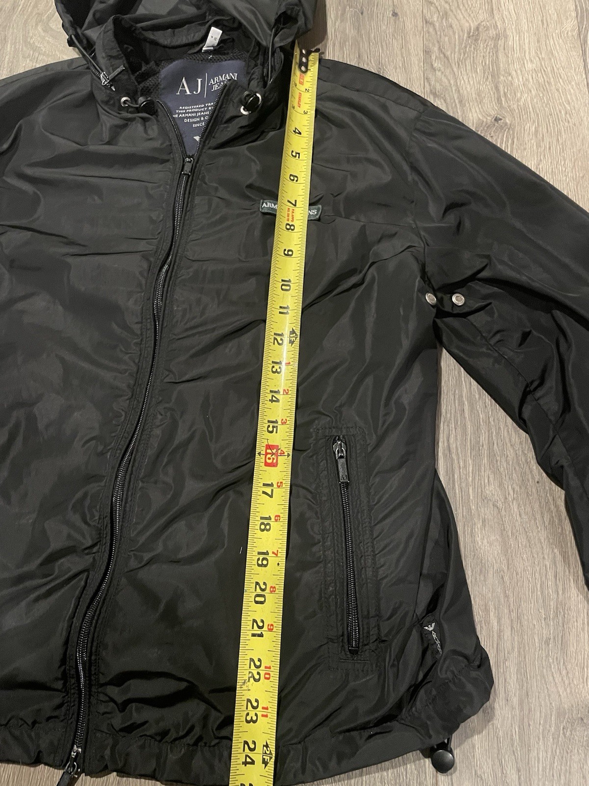 Armani Jeans Men’s Black Hooded Full Zip Puffer Jacket Size M Short