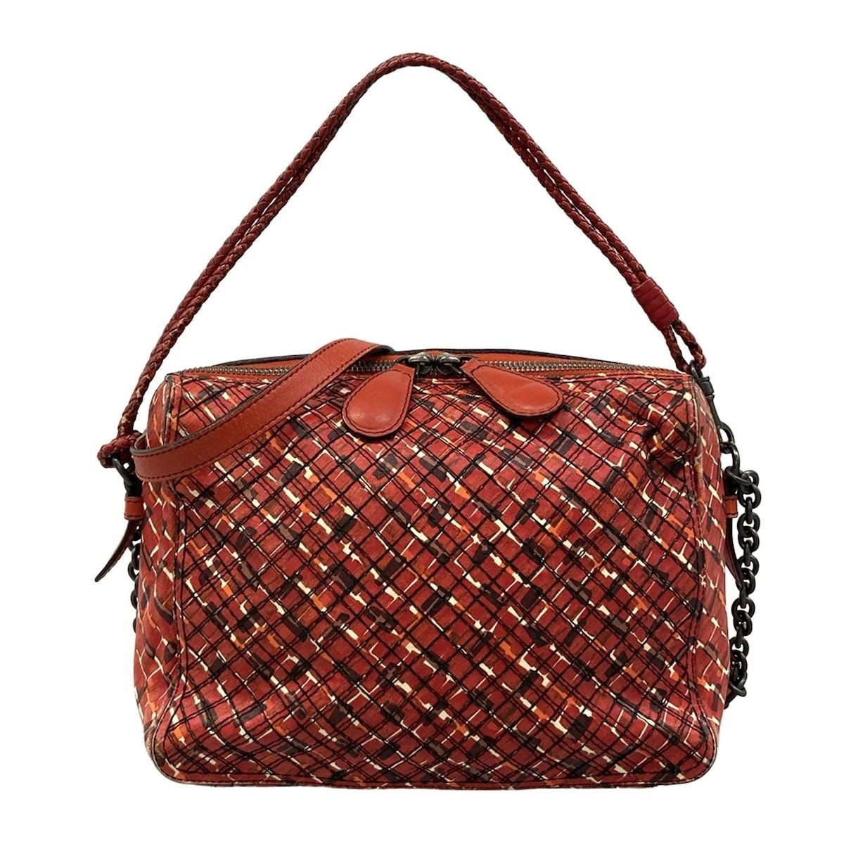 BOTTEGA VENETA Shoulder Bag Red x Dark Brown x Multi Chain Shoulder Stitch Leath