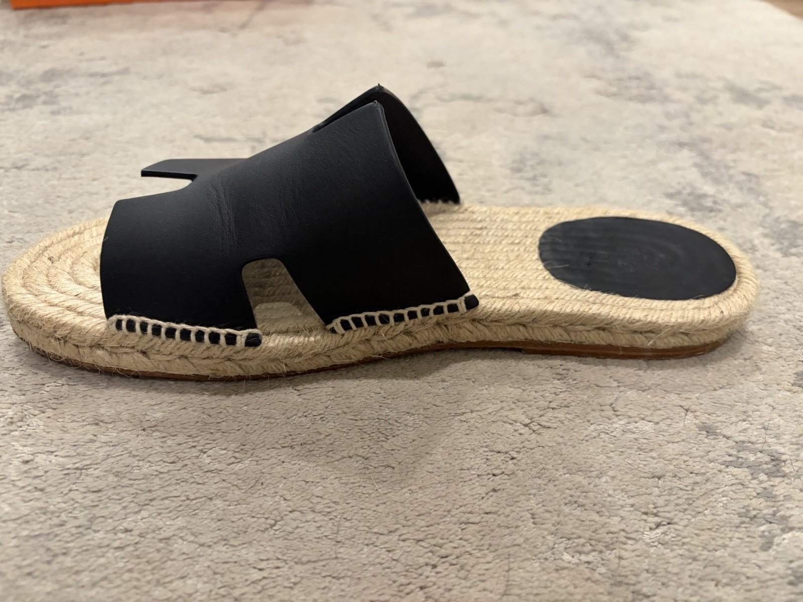 Hermès Antigua Espadrille Sandals Black Leather EU 43 US 10 w/ Box Dust Bags