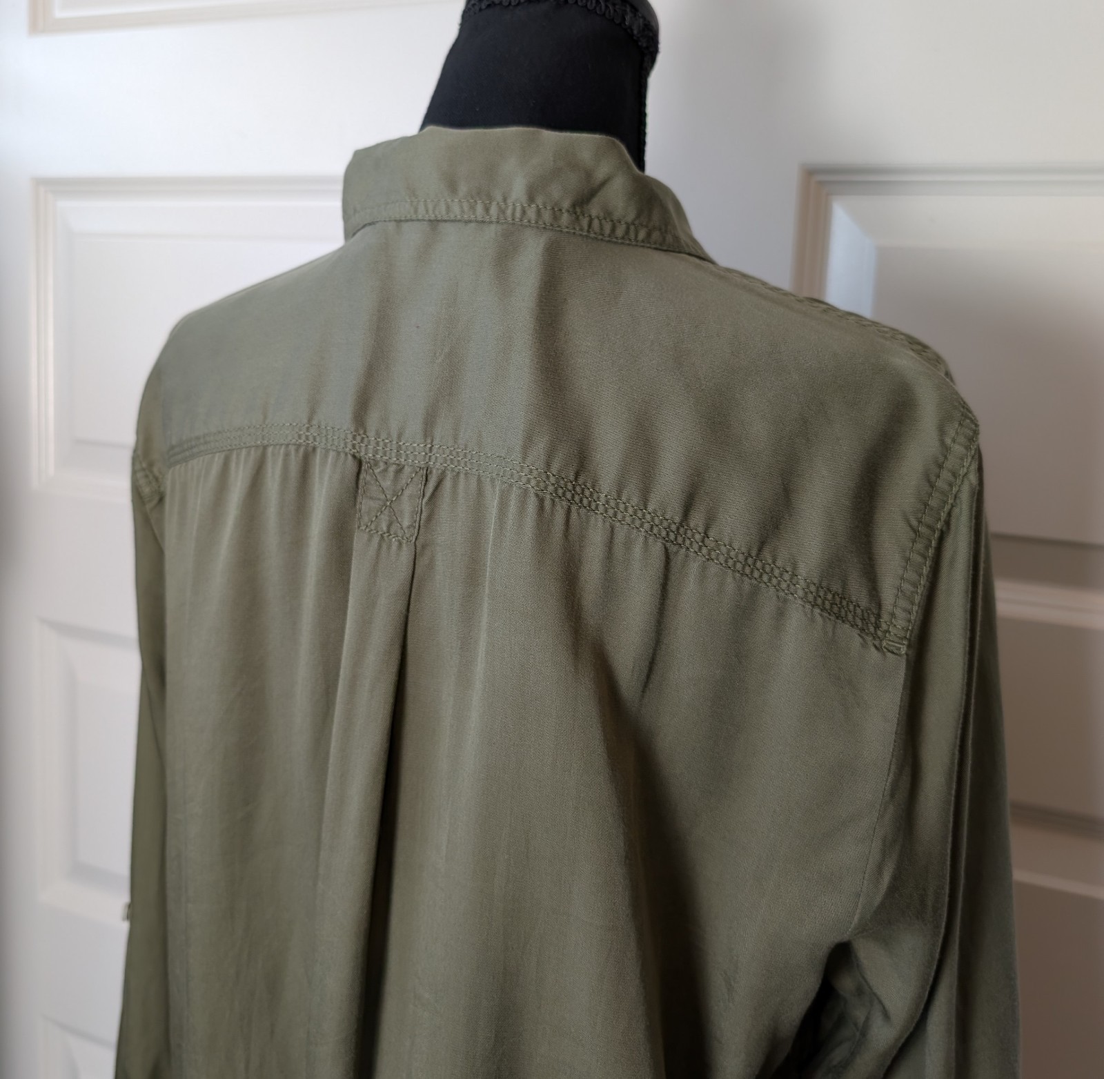 NWOT Talbots Size XL Petite Utility Blouse Roll Tab Sleeves Lyocell Safari