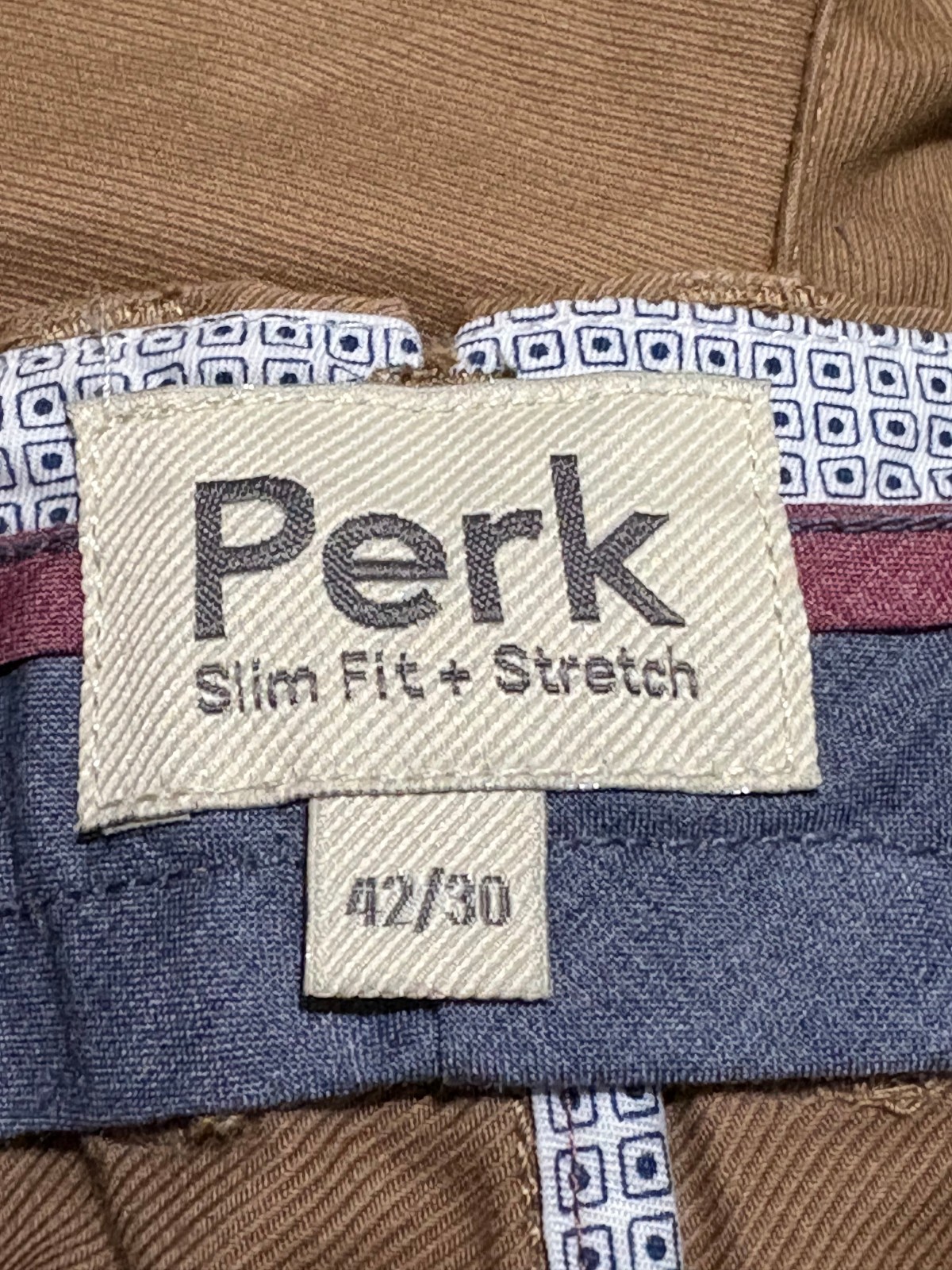 Perk Feel Good Chino Slim Fit + Stretch Pants Mens Size 42/30 Smooth Oak