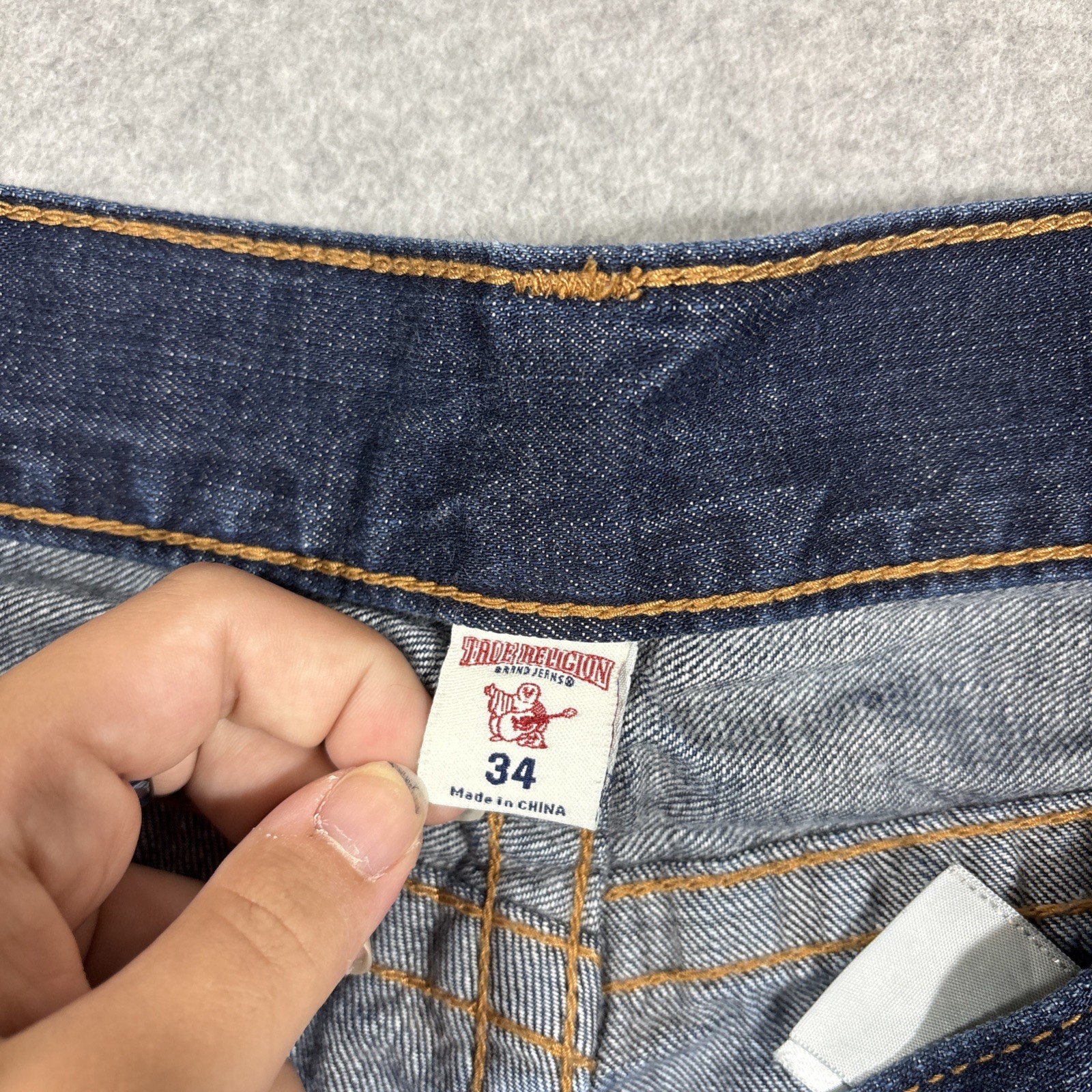 TRUE RELIGION Men’s Sz 34 Bootcut Flap Pocket 100% Cotton Blue Jeans