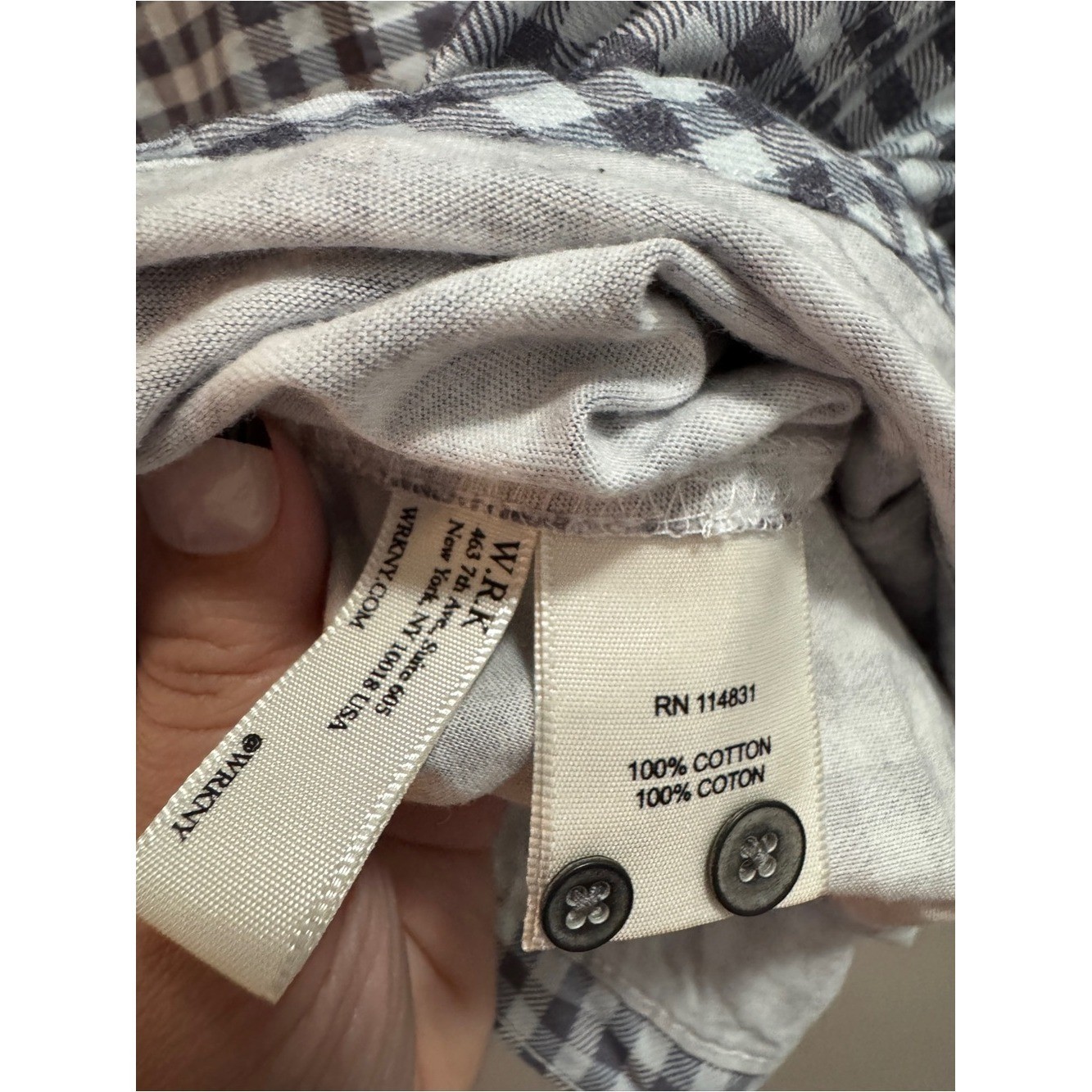 WRK Gray and White Gingham Button-Down Shirt