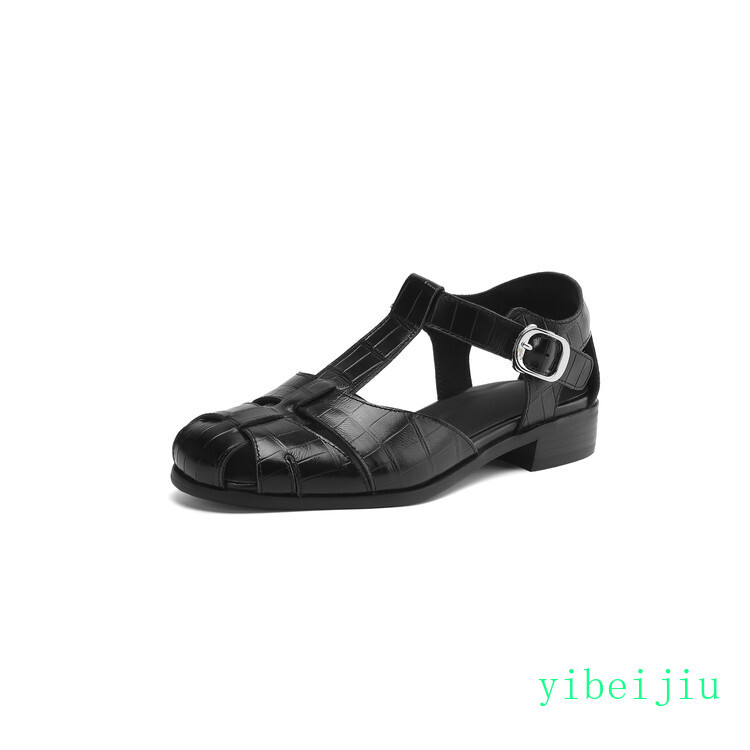 Lady Women’s Real Leather Closed Toe Sandals Hollow Out Low Heel Dress Shoes New