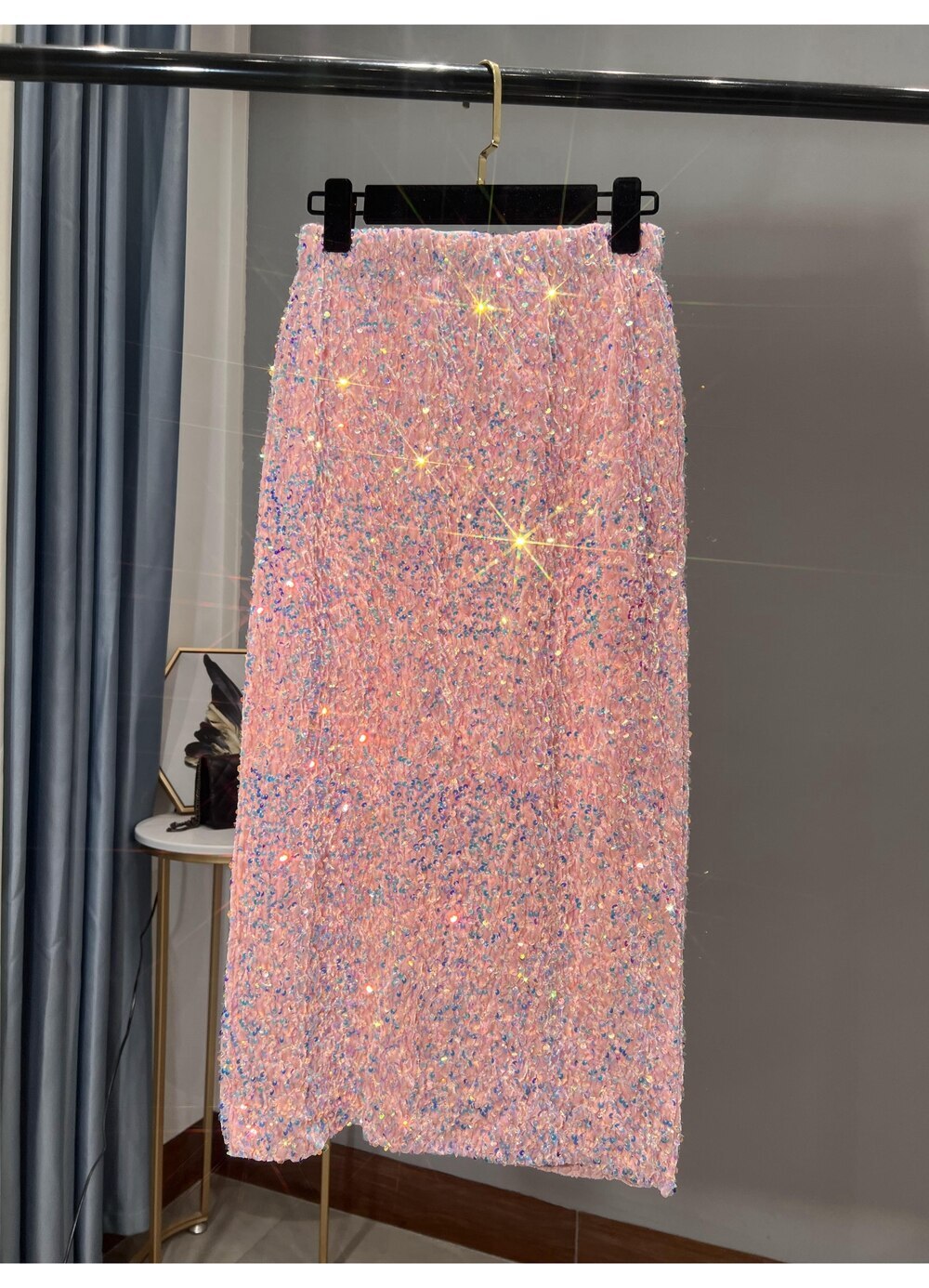 Thickened High-waisted Slim,Versatile Mid-length Skirt SequinSkirt