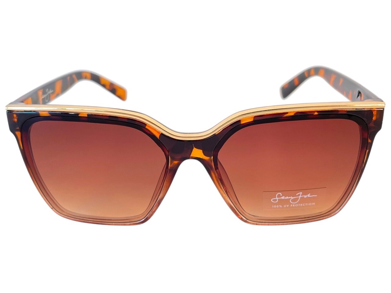 Women’s Sean John Tortoise Shell Brown & Gold Sunglasses w/ Big Amber Lenses New