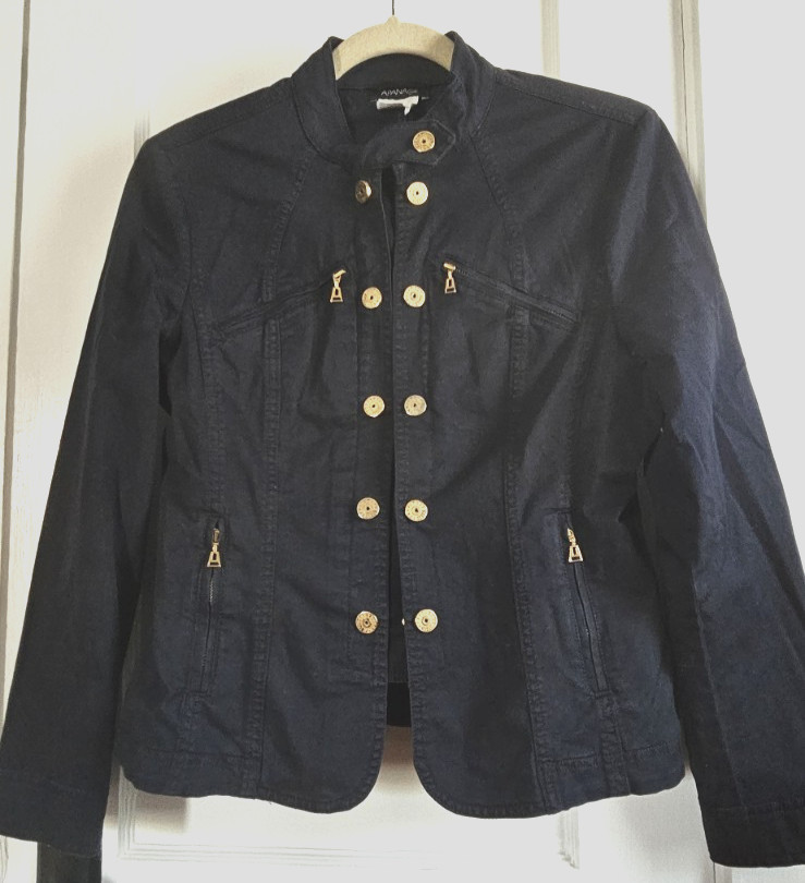 Apanage double breasted metal buttoned blazer cotton woman Sz M Navy blue