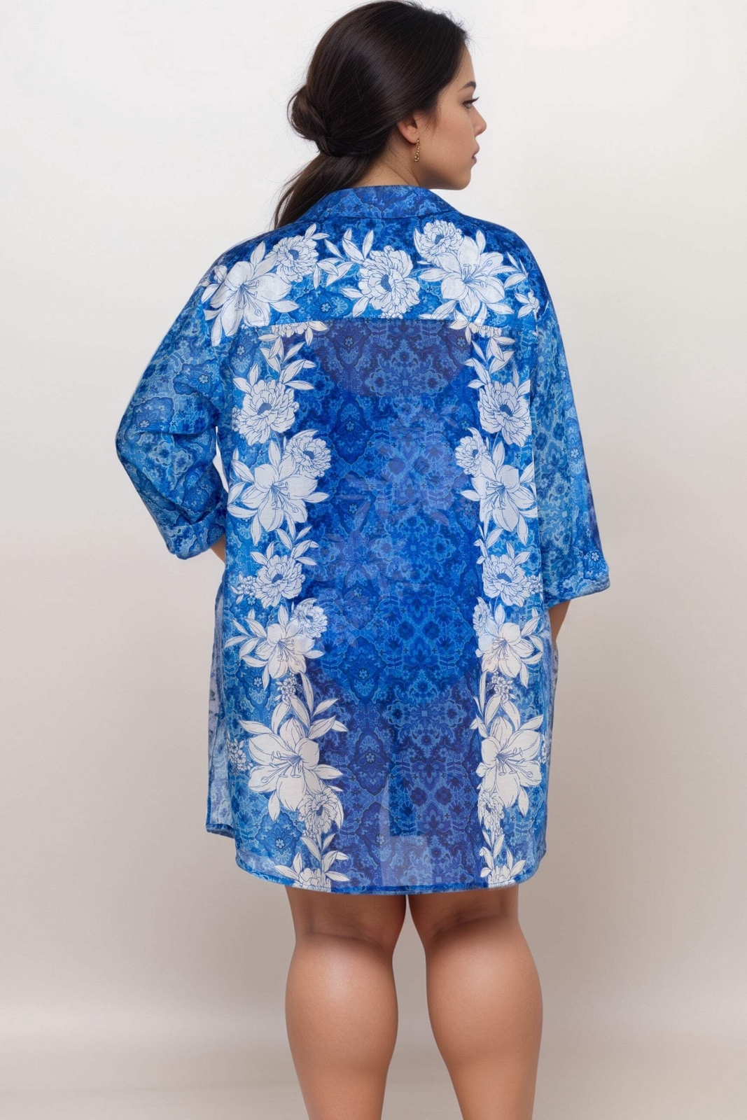 Johnny Was Blue Clio Mix Button Down Shirt Dress CSW8124-MX Plus Size
