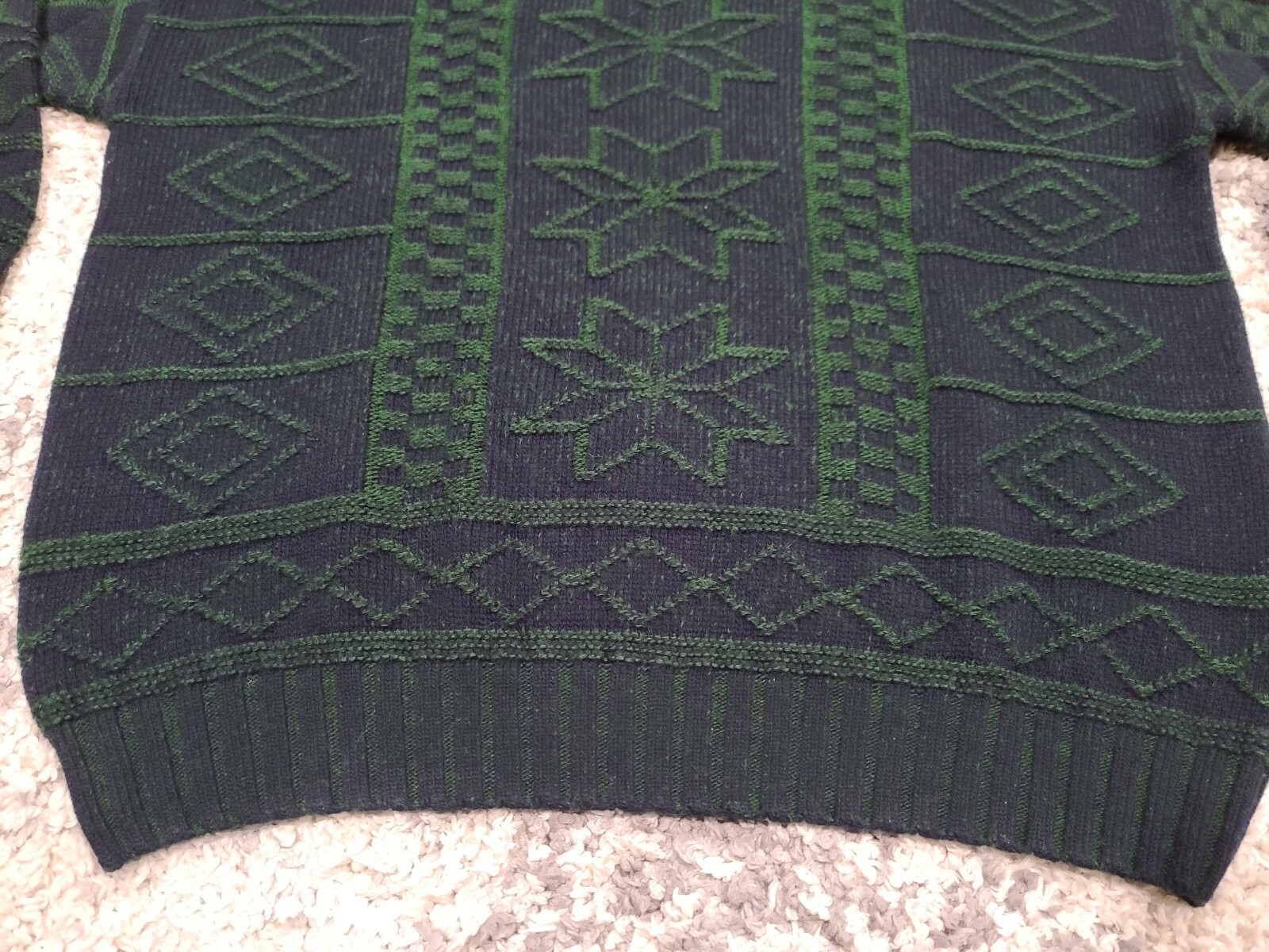 VTG Barbieri Knitwear Italy Fair Isle Knit Sweater Men XL Green Blue Wool Blend