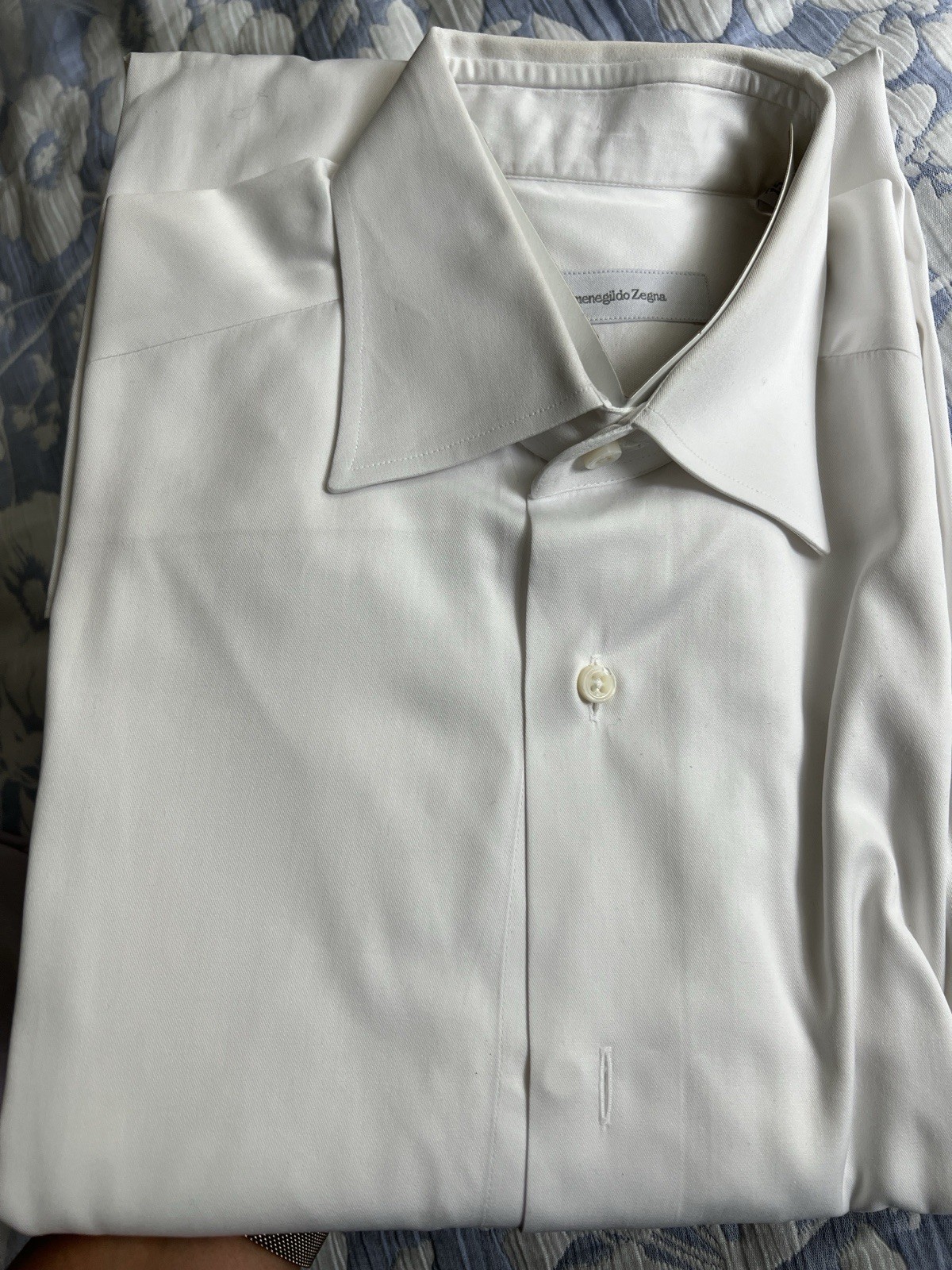 Ermenegildo Zegna Men’s White Solid Non-Iron French Cuff Dress Shirt 38/15