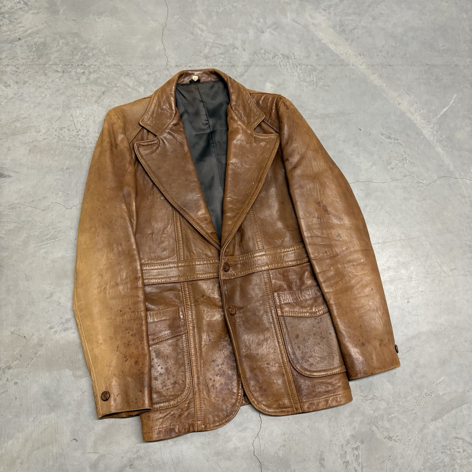 Vintage 70s 80s Glazed Nappa Leather Jacket Mens 42 Smooth Brown Lambskin