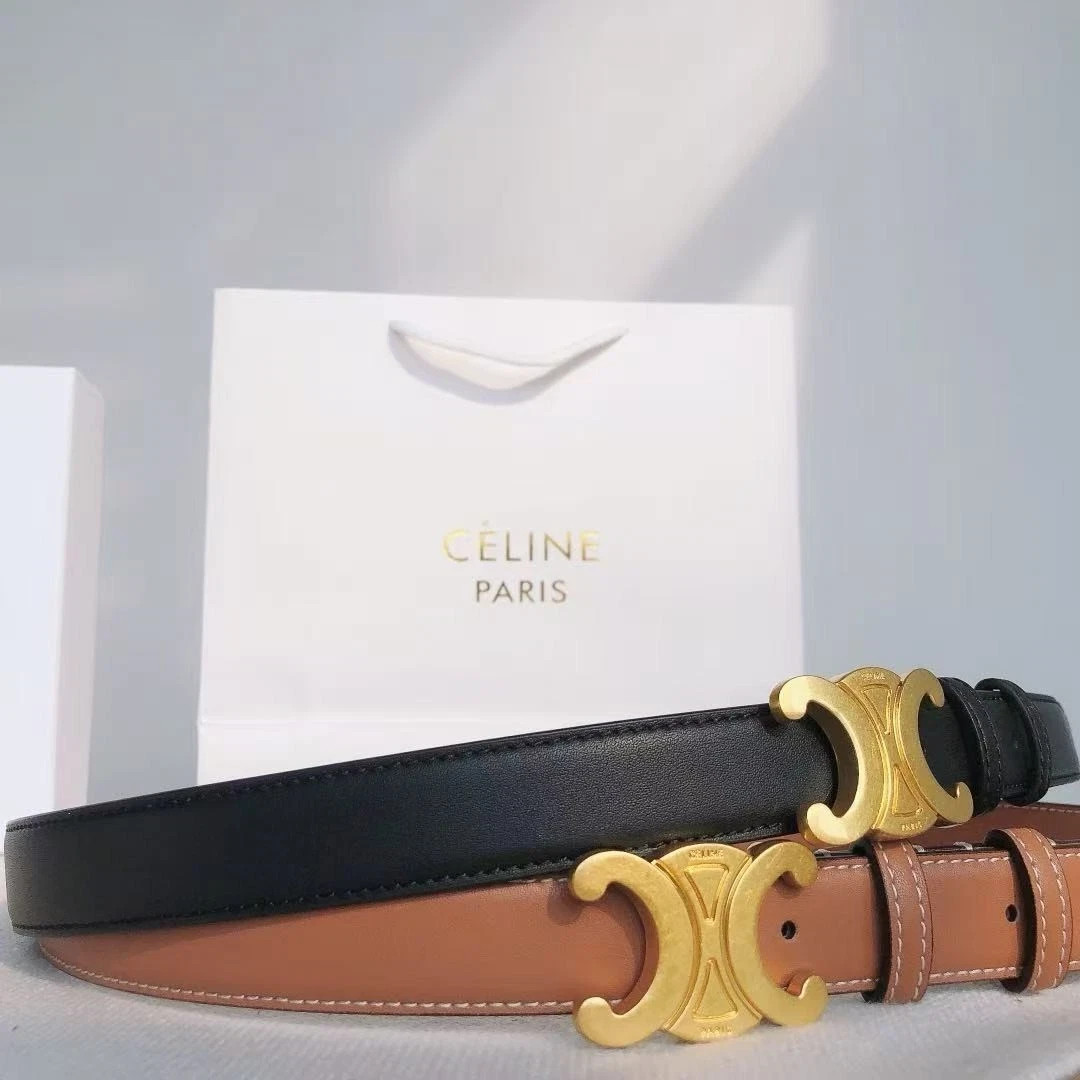 Celine Brown /Black sided Belt for Women in Tan 100cm Size NEW With Box